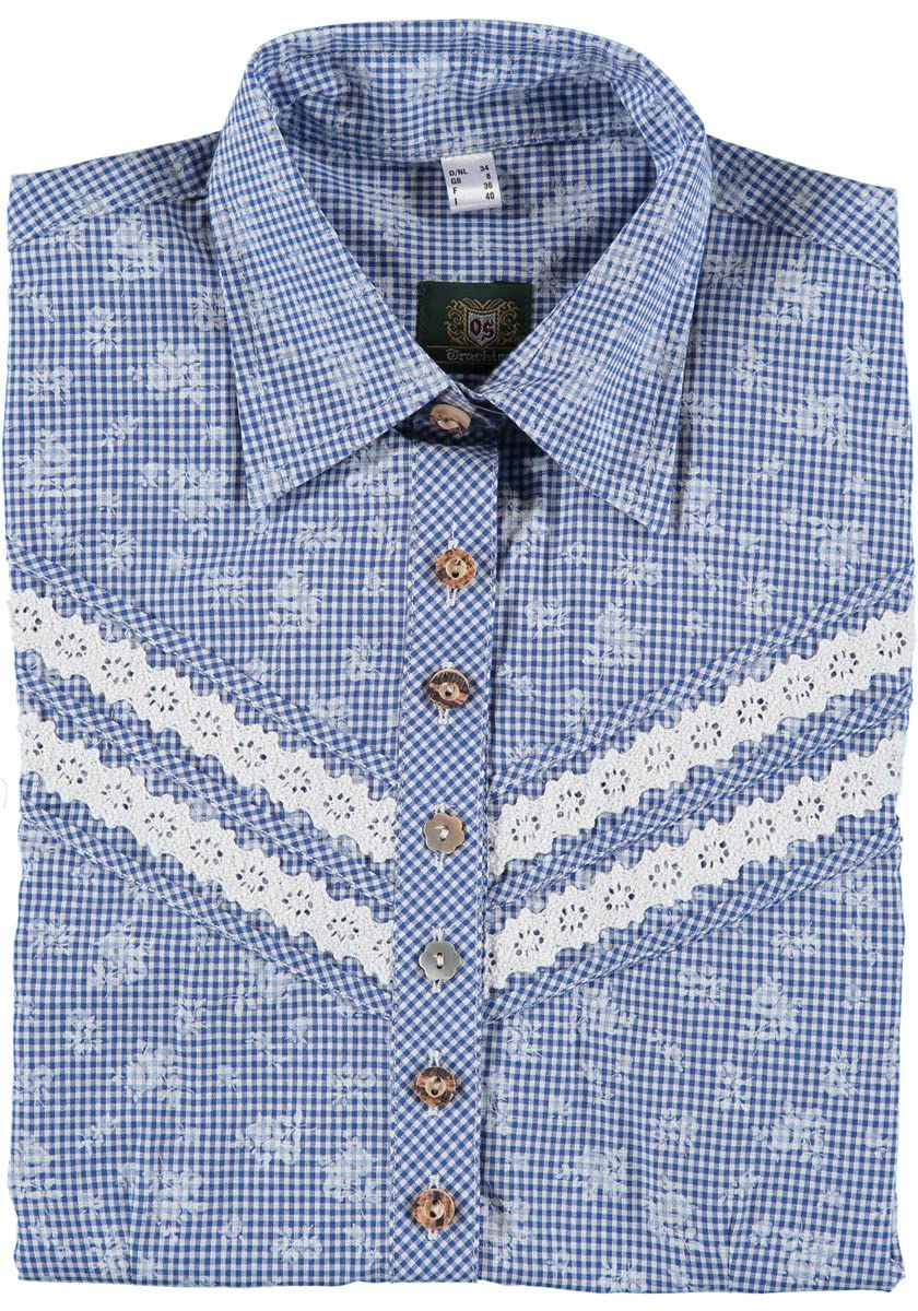 OS Trachten Damen Bluse Kurzarm Trachtenbluse mit Liegekragen Sufira