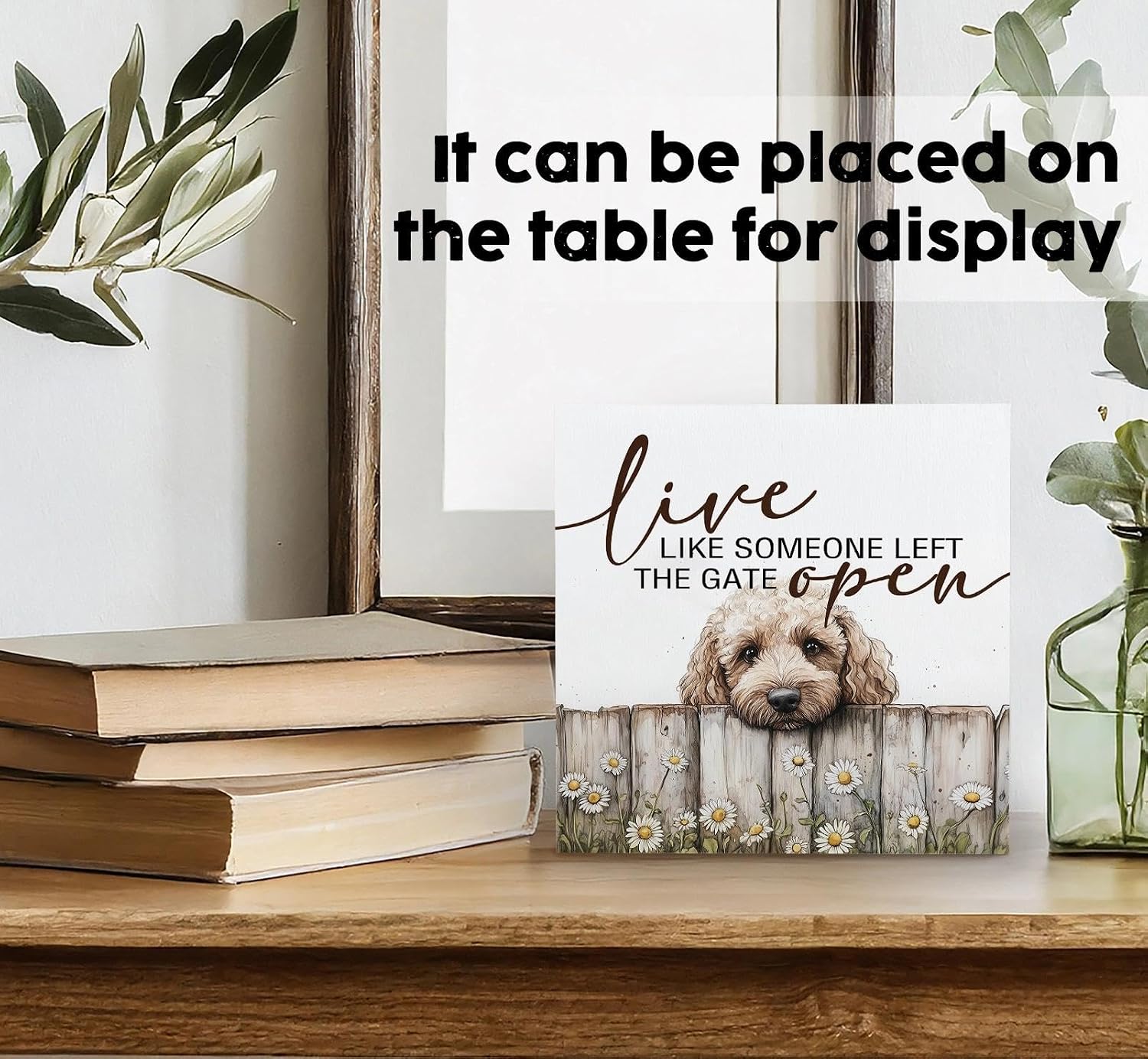 Goldendoodle Wooden Box Sign, Rustic Farmhouse Live Like Someone Left the Gate Open Signs for Home Decor,Farm Dog Office Kitchen Bedroom Decor,Goldendoodle Gifts for Kids Women Men,8x8 image 3