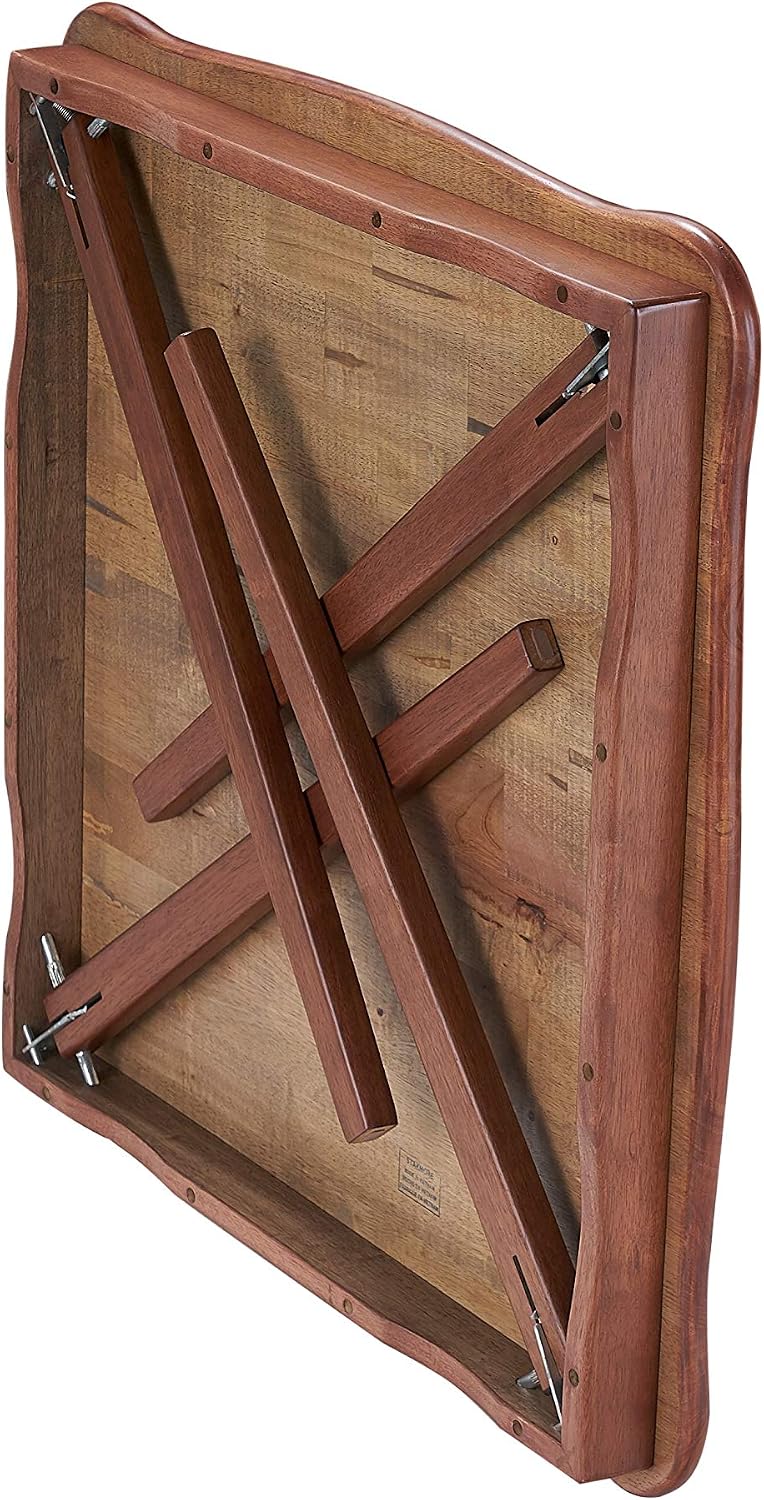 MECO STAKMORE Scalloped Edge Folding Card Table Cherry Finish, 32 in x 32 in x 29.5 in