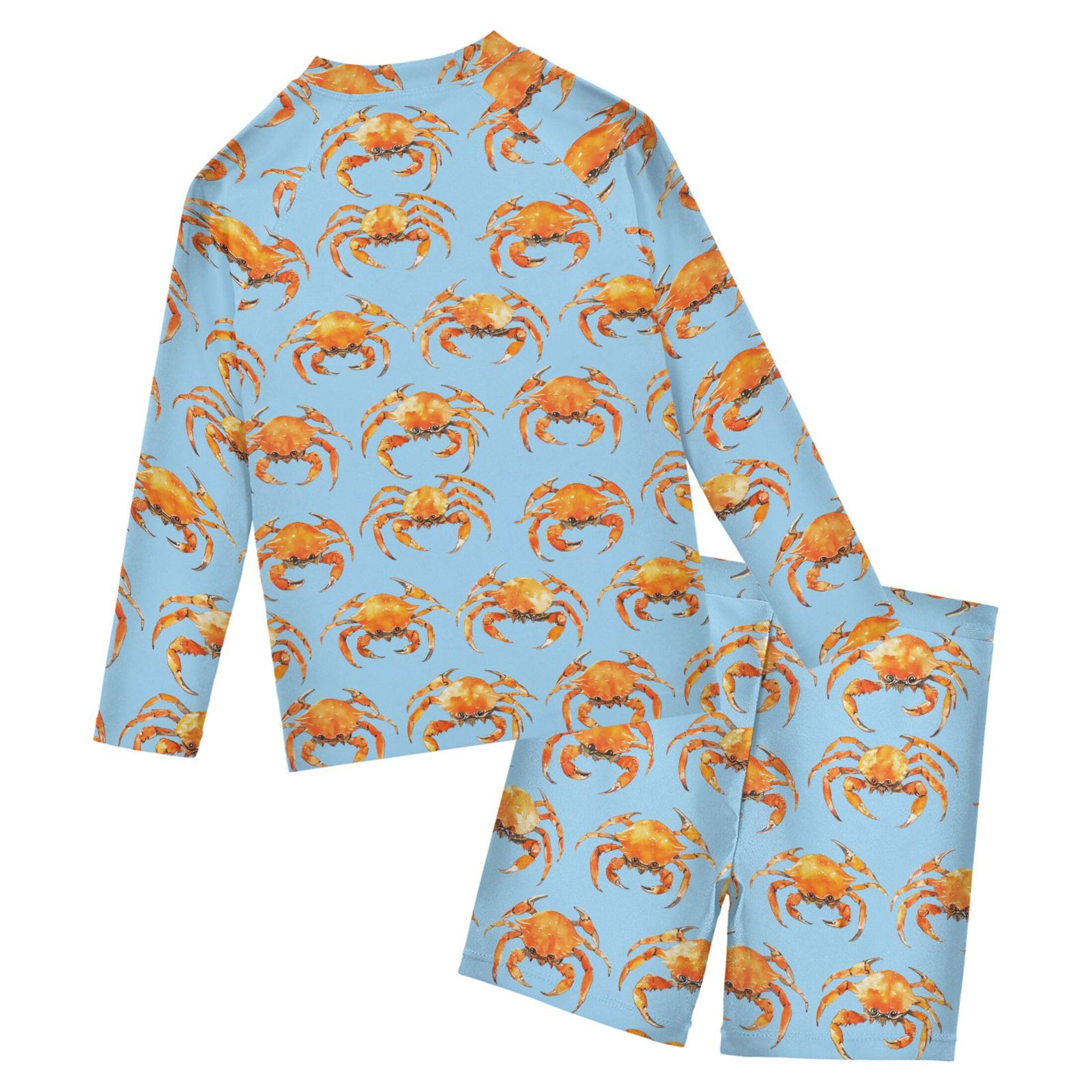 Crab Animal Boys Rash Guard Swimsuits Set for Boys Long Sleeve Swim Shirts Bathing Suits with Trunks B0403898