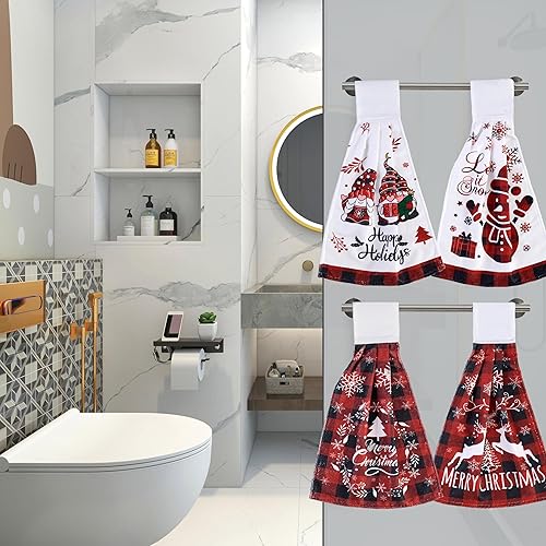 Miniatura 2 de Mayler Yee Juego de 4 toallas de cocina colgantes con girasol y búfalo a cuadros, toallas de mano con velcro para cocina, baño, decoración de