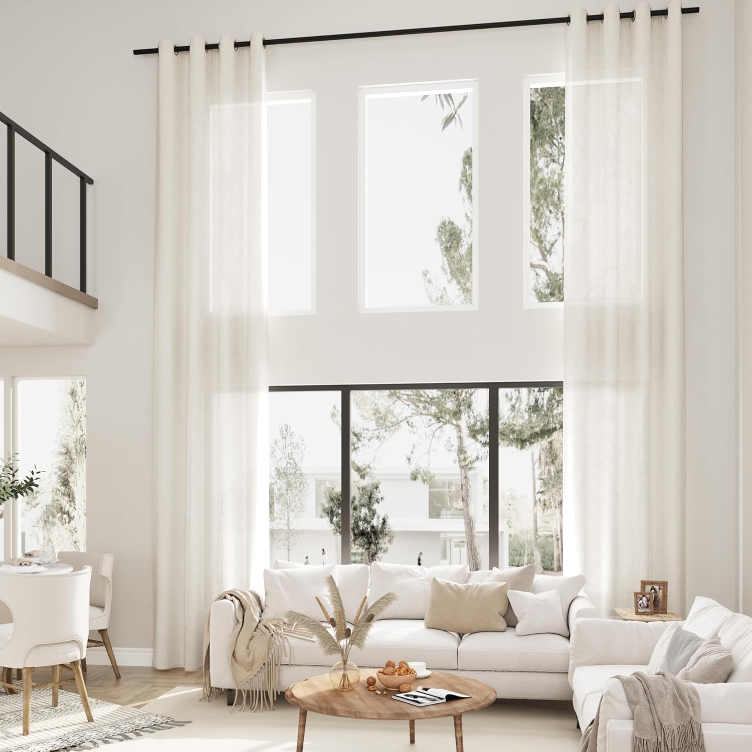 Guken Cream 204 Inch Extra Long Linen Curtains for High Living Room Grommet Modern Neutral Drapes Light Filtering Semi Sheer Curtain for Floor to Ceiling 2 Story Large Window 1 Panel, W52xL204