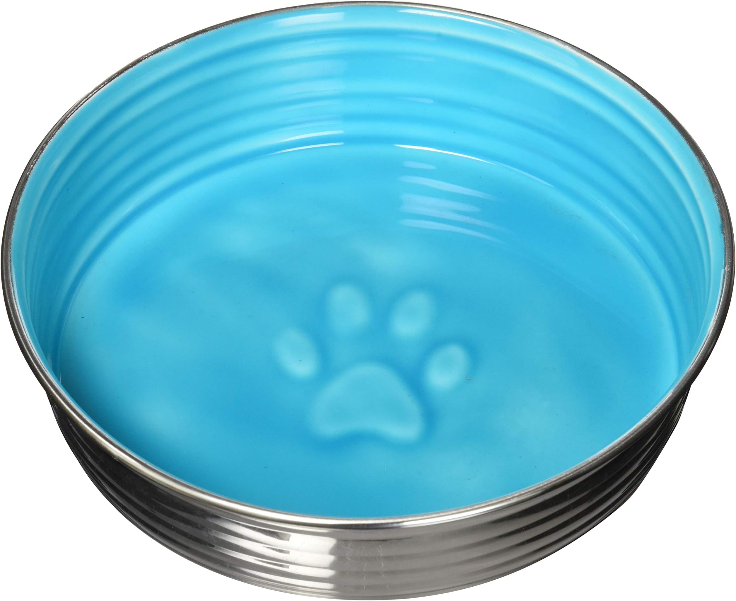 Loving Pets - Le BOL Dog Food Water Bowl Enamel Ceramic Bowl No Tip Stainless Steel Pet Bowl No Skid Spill Proof (Large, Siene Blue)