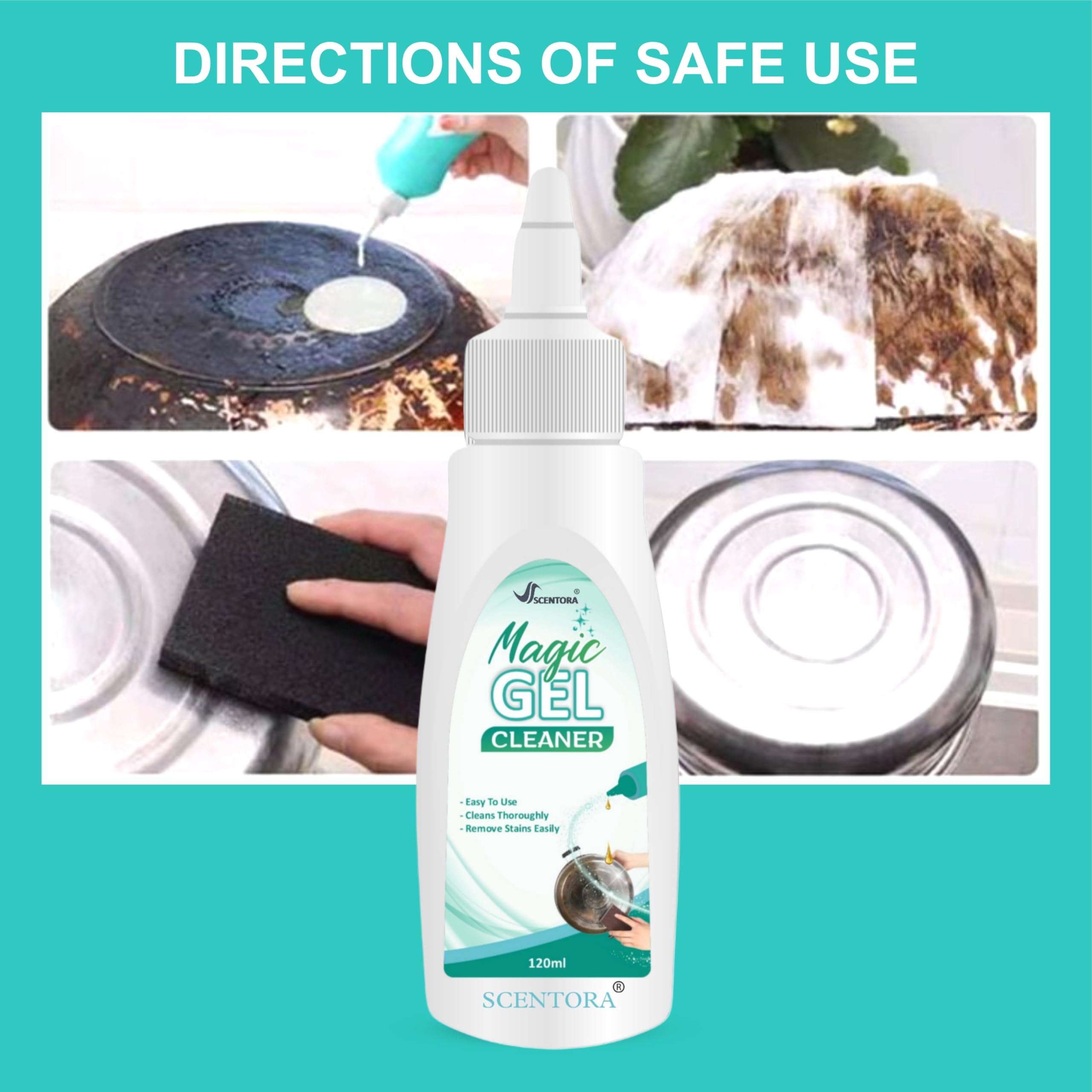 SCENTORA Magic Gel Cleaner | Strong Decontamination & Rust Remover for Pots, Pans, and Kitchen Utensils | Breaks Down Oil Stains & Restores Shine (120ml) (1) 2