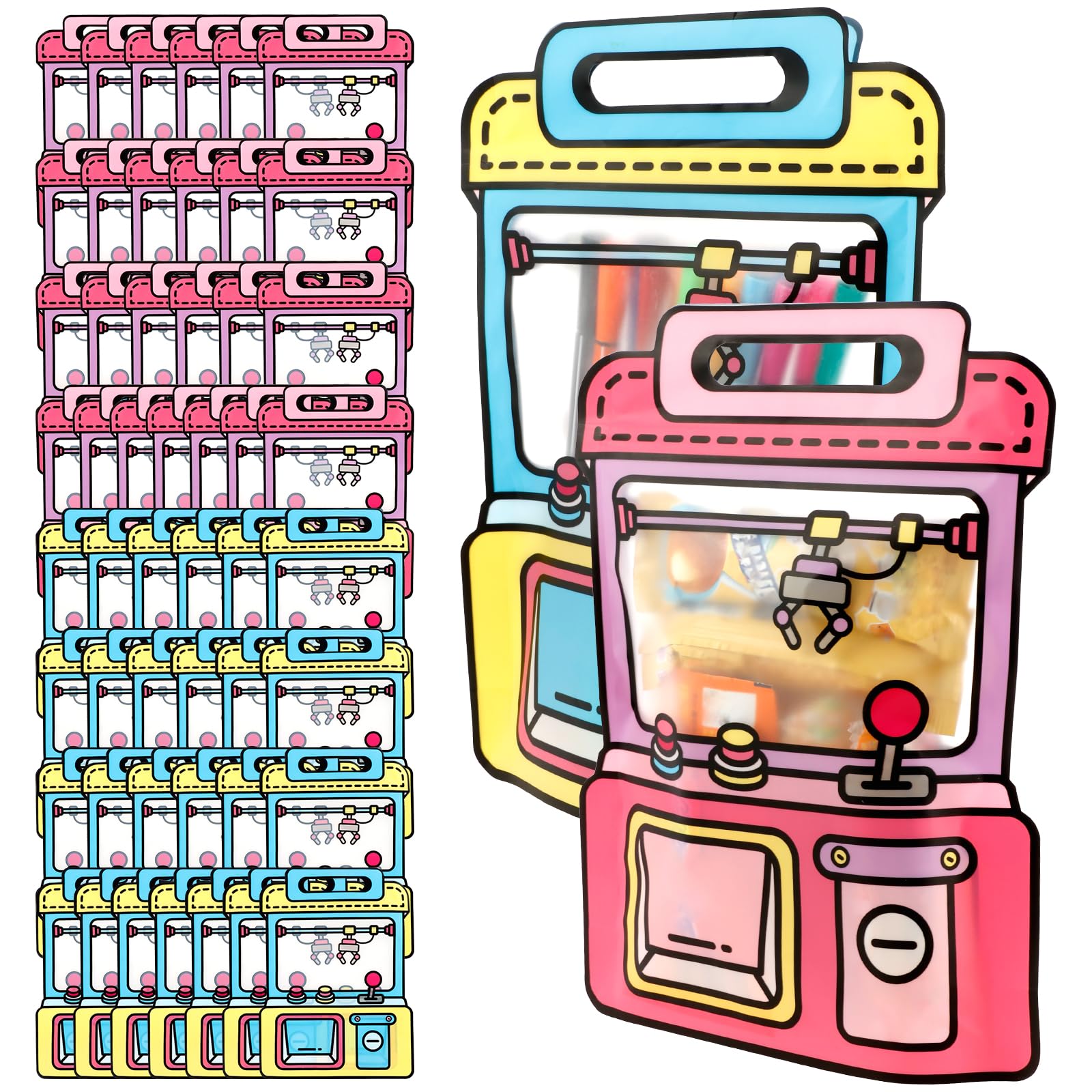 50Pcs Gift Bags with Handles Kids Party Bags Goodie Bag Plastic Candy Cookie Storage Packaging Seal Party Favor Bag for Candy Snacks Birthdays,Weddings, Sweets, Christmas, Baby Showers(18x24.5x6 CM)