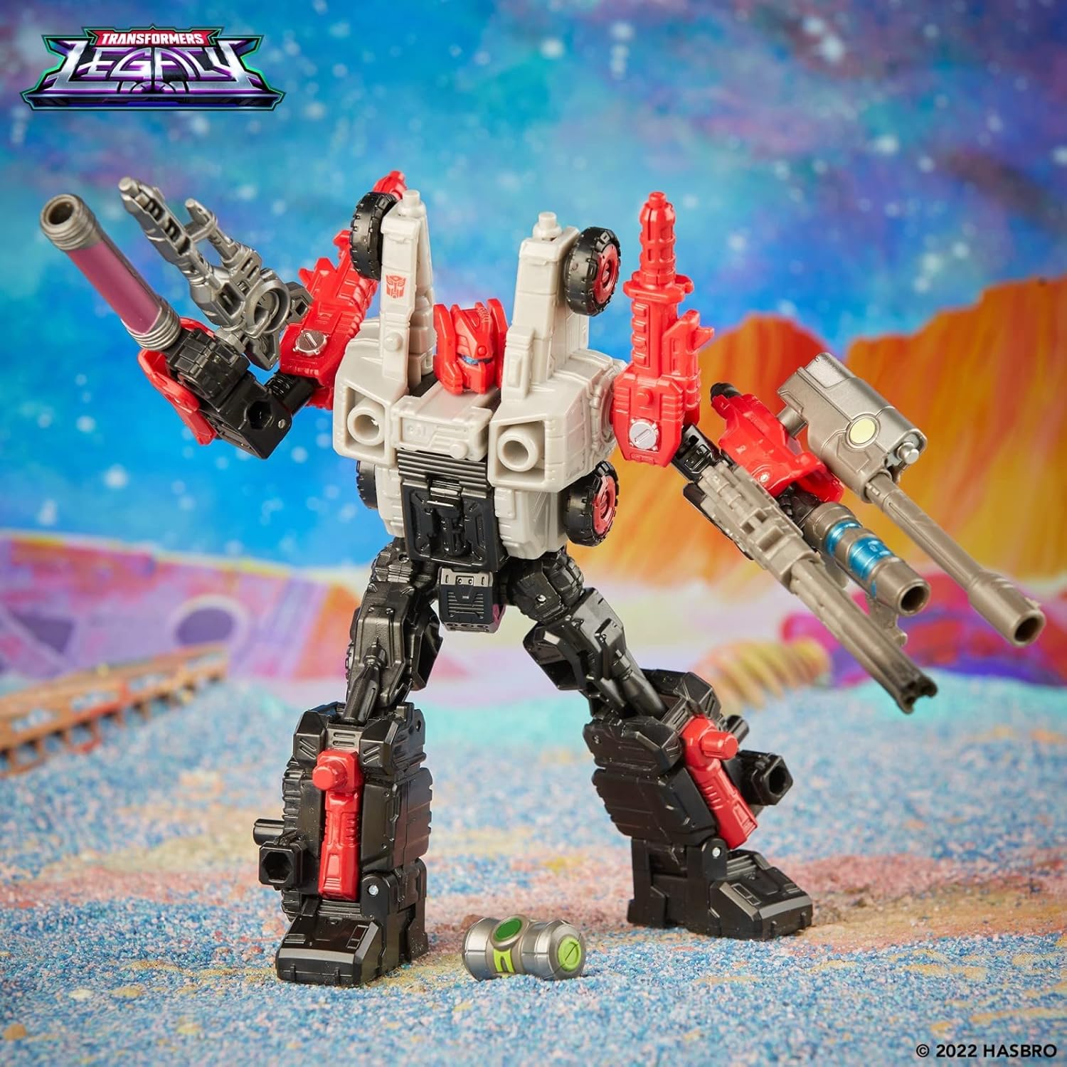 Transformers Generations Legacy Deluxe Red Cog in robot mode demonstrating modular weapon system