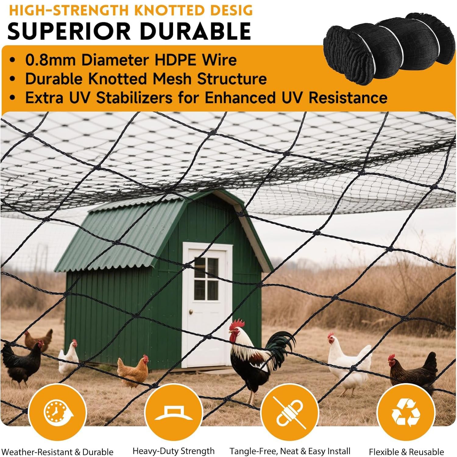 NEWFUN Rete Anti Uccelli,Reti Uccelli,Rete antiuccelli (15 m x 15 m),da 25 mm, tessuta extra forte, per uccelli, per gatti, riutilizzabile, Allontana Gli Animali