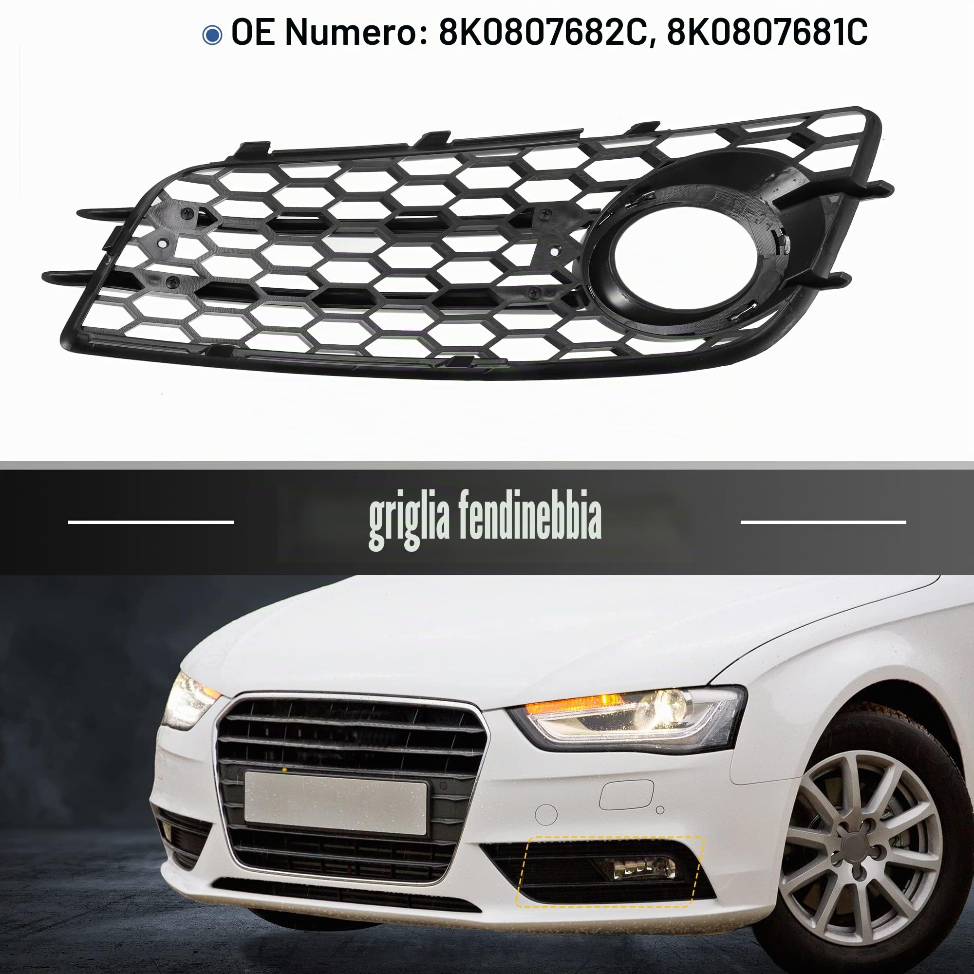 X AUTOHAUX Coppia Auto Anteriore Nebbia Mesh Griglia Copertura per Audi A4 B8 8K0807682C