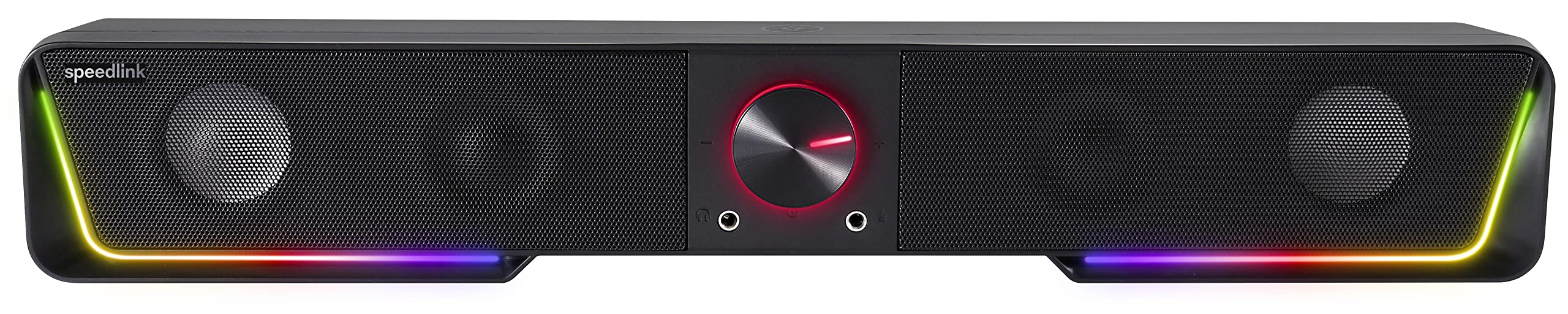 Speedlink Gravity RGB Stereo Soundbar - Altoparlante con connessione Bluetooth per smartphone/tablet - Illuminazione RGB - jack per cuffie e microfono, nero