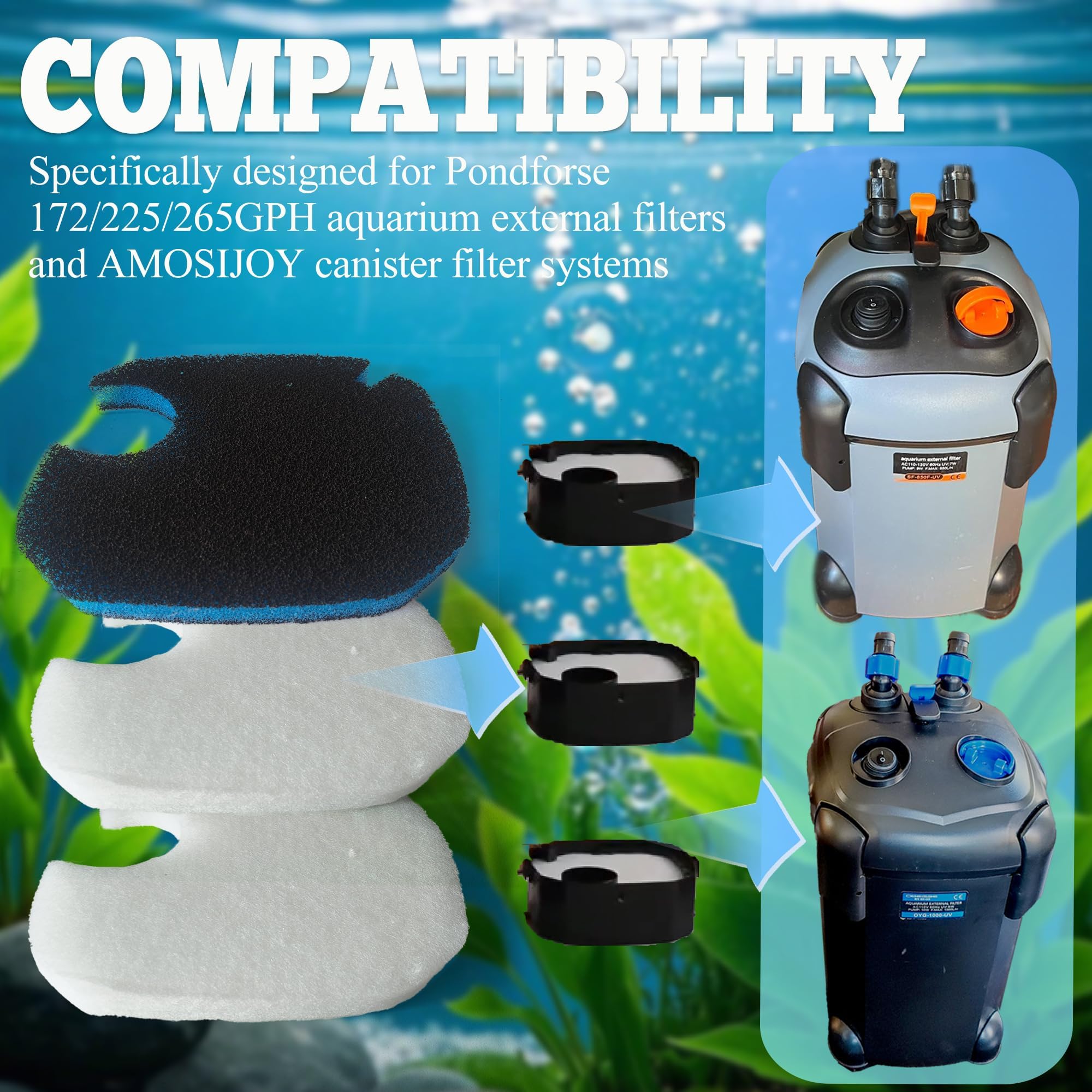 NEWKE 12 almohadillas de repuesto para filtro externo de acuario AMOSIJOY 172/225/265GPH, 8 hilo dental blanco y 4 almohadillas de filtro grueso para filtro Coospider-Repta