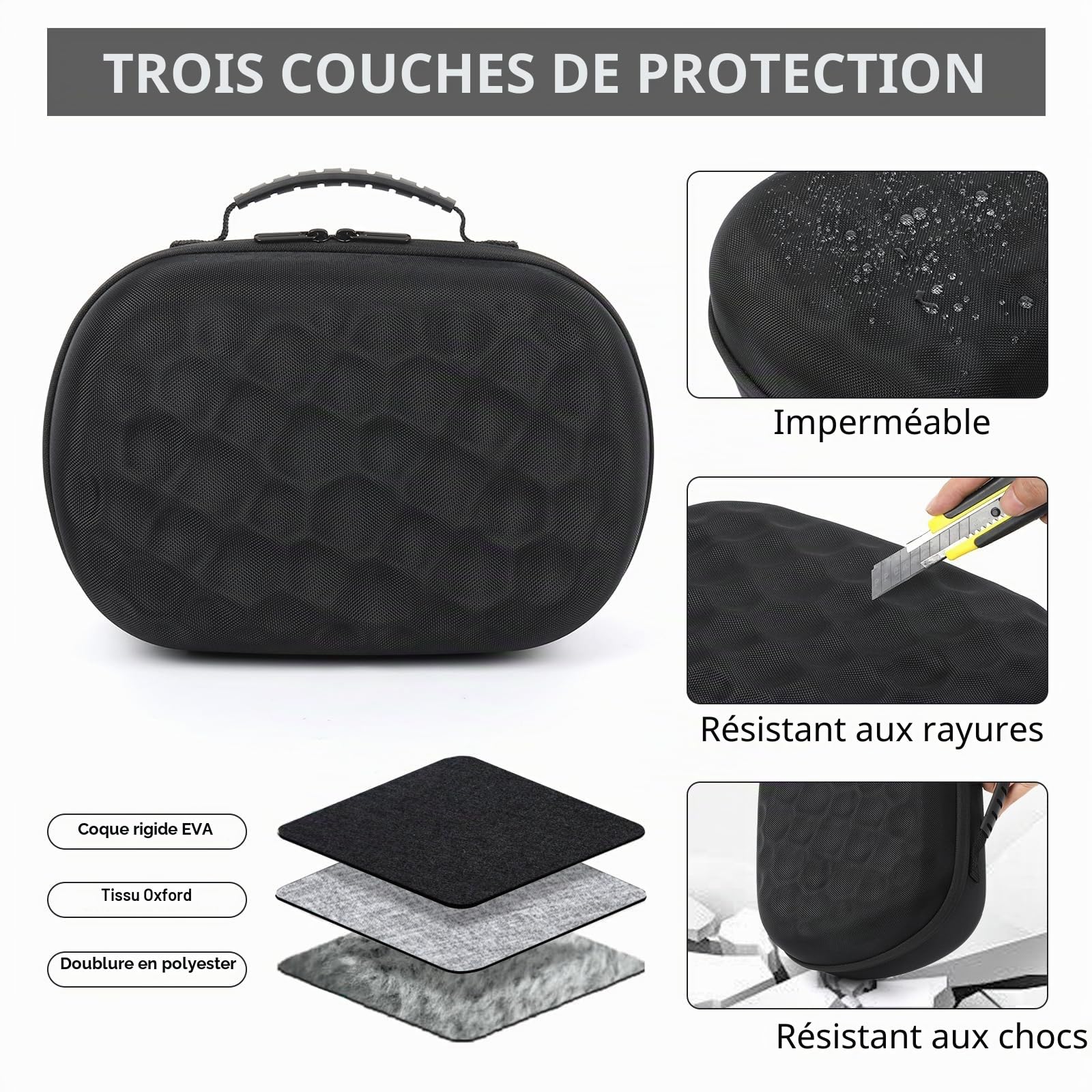 Étui rigide pour Meta Quest 3S/Quest 3 Étui de protection portable pour casque de jeu Meta Quest 3S/Quest 3 et accessoires de contrôle tactile Protection contre les chocs accidentels,les chutes et les