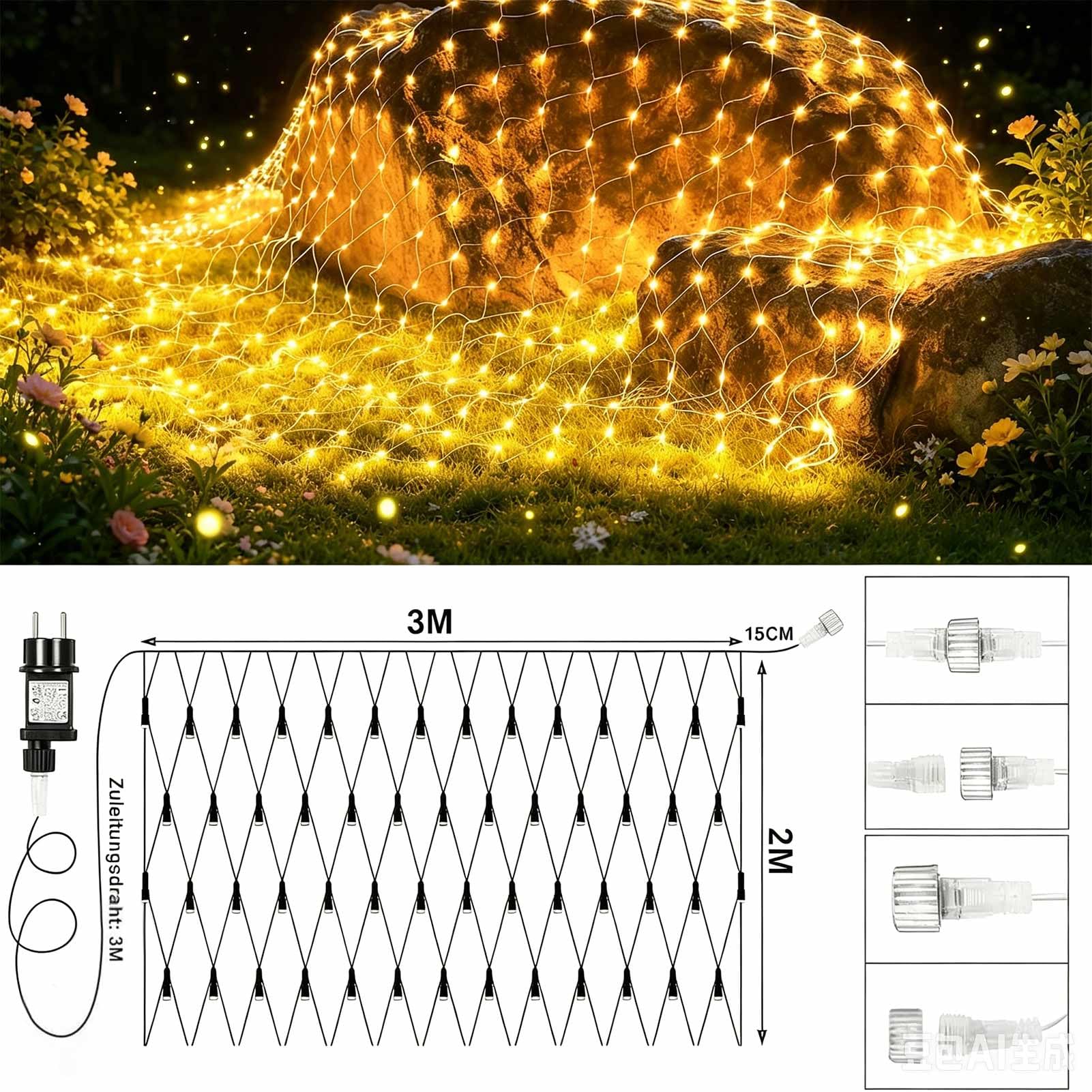 Joycome 2 Pièces 3 * 2m 200 LED Filet Lumineux Noël Exterieur avec Prise | Minuteur Guirlande Lumineuse, 8 Modes Rideau Lumineux, Imperméable Rideau Lumineux pour Balcon Plafond Terrasse - Blanc Chaud