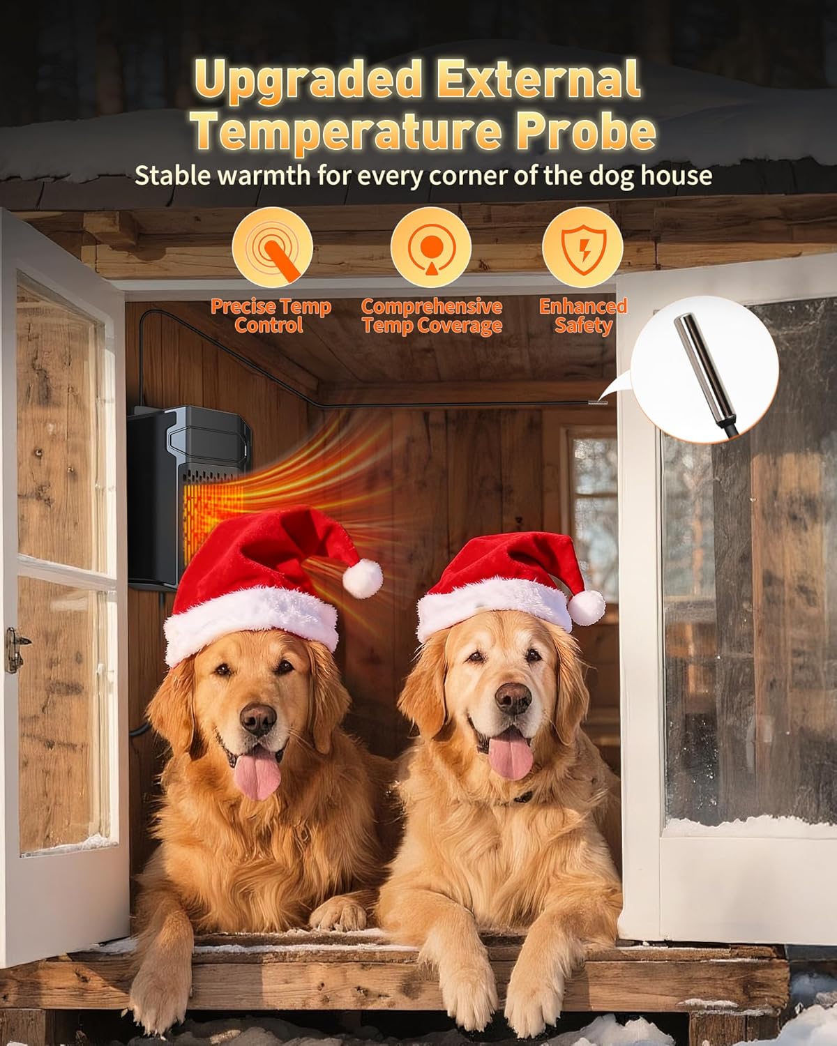 PETNF Dog House Heater with Thermostat APP WIFI Control, 500W Dog House Heaters for Outside Doghouse kennel Chicken Coop, Outdoor Pet House Heater with External Temperature Probe&Adjustable Temp Timer