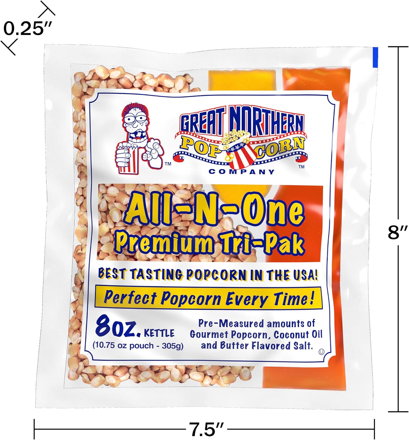 All-in-One Premium Tri-Pack Popcorn – 10.75-Ounce Movie Theater Popcorn for Commercial 8-Ounce Kettle Poppers – 12/Case by Great Northern Popcorn