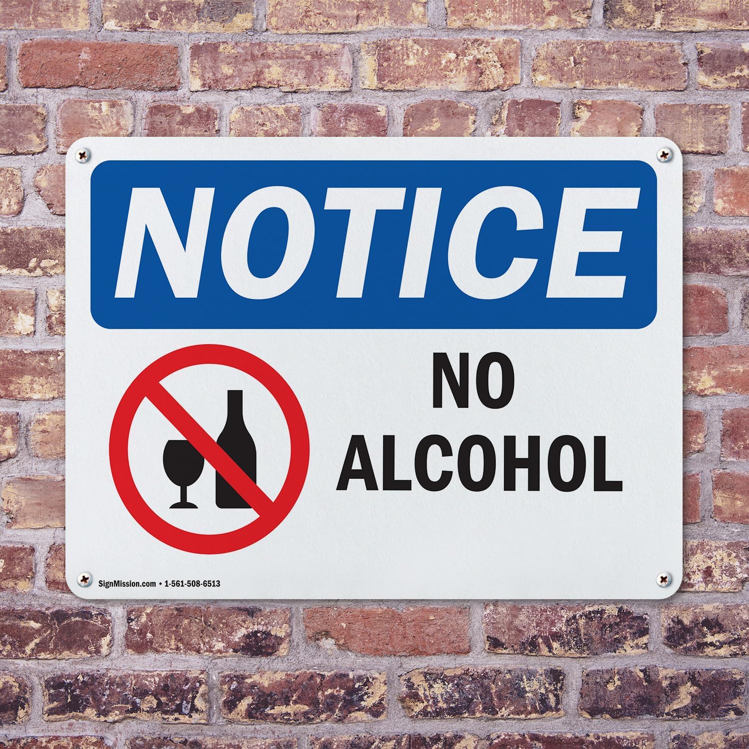 (2 Pack) No Alcohol OSHA Notice Sign 24 Inch X 18 Inch Plastic Sign, Weather Resistant, UV Protected for Workplace, Business, and Construction Site, Made in the USA