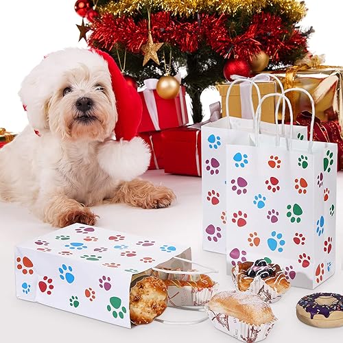 Miniatura 7 de Clabby 24 bolsas de regalo con diseño de pata de perro, bolsas de papel con asas, recuerdos de fiesta de cachorros para gatos y mascotas, regalos de