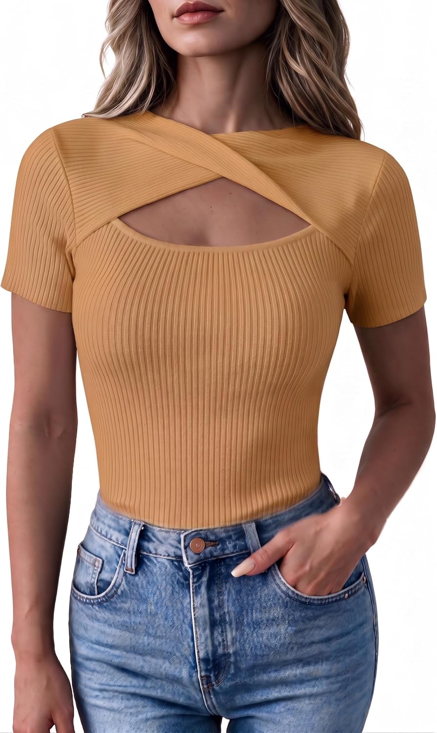 Zeagoo Womens Short Sleeve T Shirts 2026 Summer Casual Knit Slim Fit Trendy Basic Cute Sweater Tops