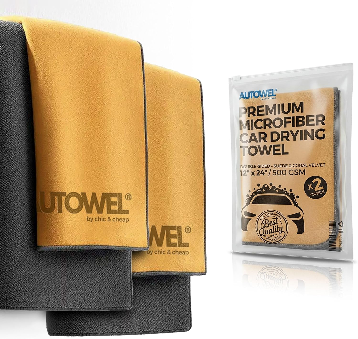 Premium Dual-Sided Microfiber Glass Towels for Cars – Streak-Free Window, Mirror & Chrome Cleaning, Lint-Free Auto Detailing Cloths for Windshield, Screens & Interior Trim, 12x24 in (2-Pack)