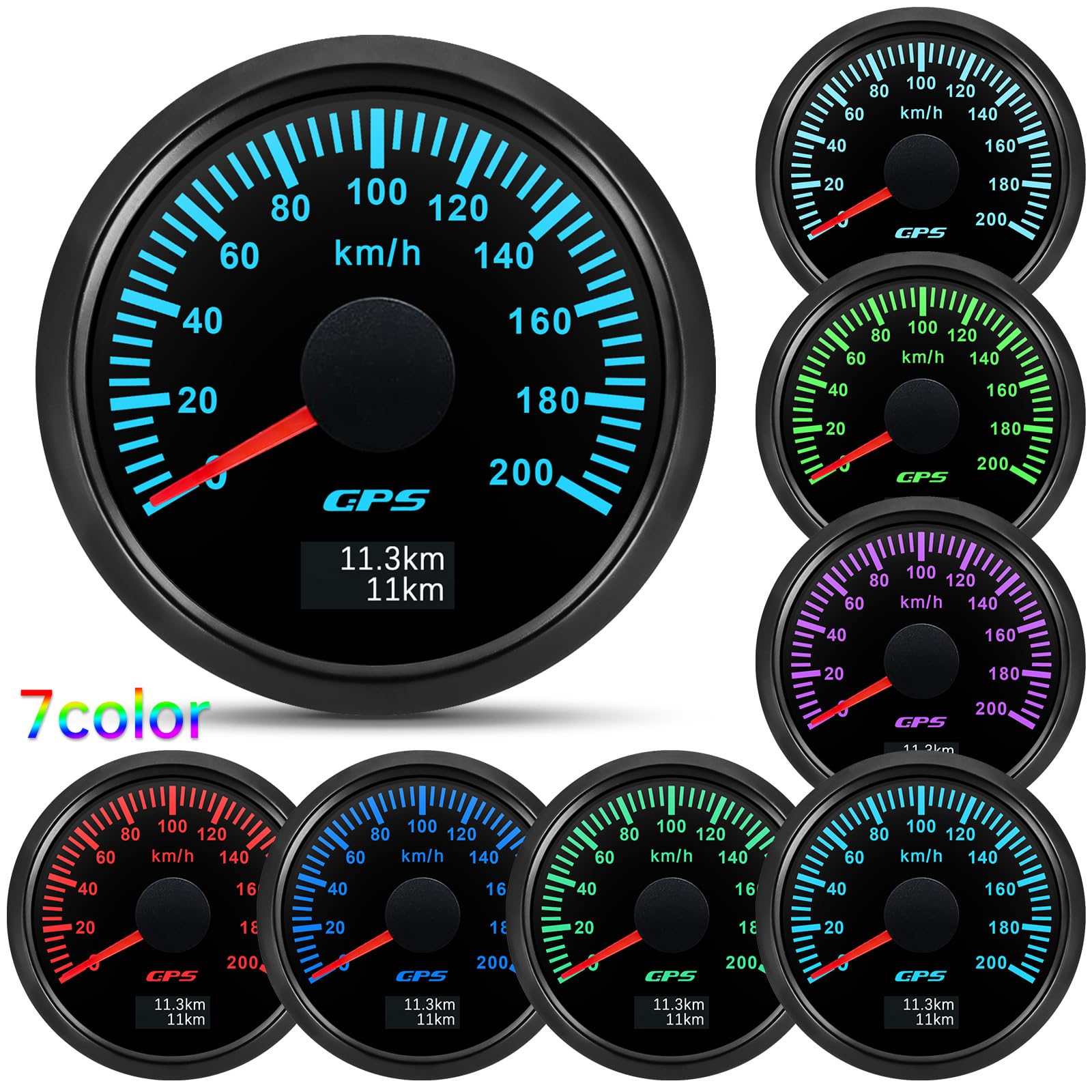 52mm Geschwindigkeitsmesser Boot GPS Tacho Kilometerzähler 0-200Km/H Wasserdichter IP67 7-Farben Tachometer Messgerät für Auto Boot Yacht 12V/24V …