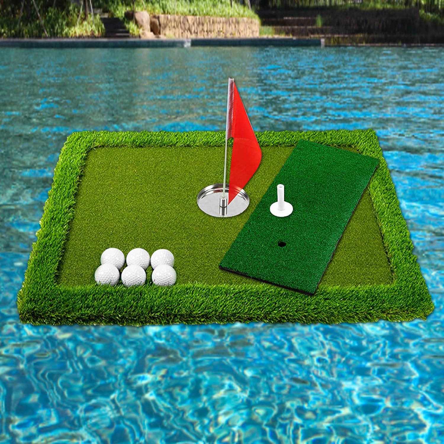 Floating Golf Green for Pool 24"x12"with Golf Chipping Mat Floating