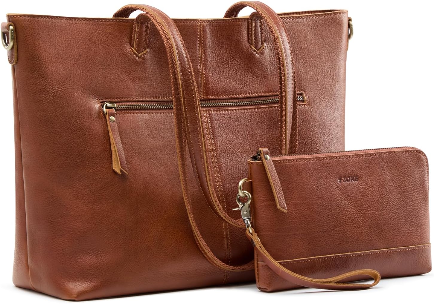 S-ZONE Leather Tote Bag for Women Large Shoulder Bag Work Top Handle Handbag Satchel Purse 2Pcs Set - Image 8