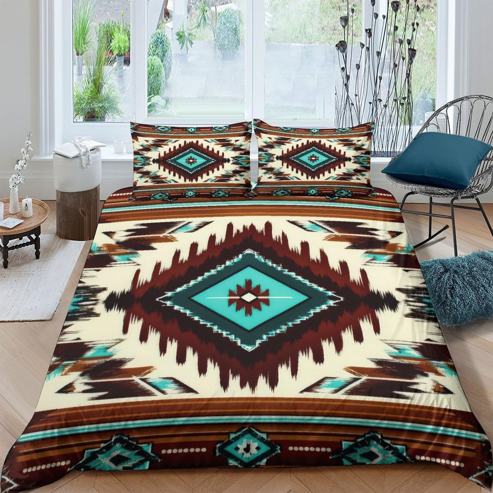 Ctjqhvkz Style-7 3D Printed Aztec Geometric Fitted Sheet Microfiber Soft Turquoise Brown Tribal Mattress Cover For Bedroom Dorm Home Decor Single（135X200cm）