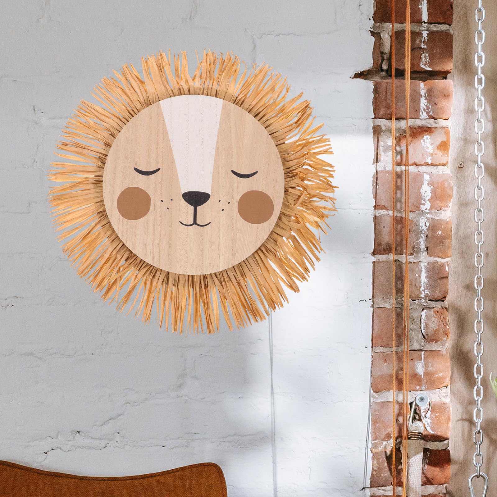 MAGICLULU Nordische Wanddekoration Löwenkopf aus Gewebtem Raffia für Cafés und Eingangsbereiche mit Kreativem Cartoon Design und Einzigartiger Handwerkskunst