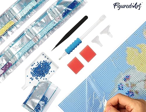 Miniatura 5 de Figured'Art Kit de arte de pintura de diamantes para adultos de 16 x 20 pulgadas con marco, taladro cuadrado completo, guitarra de paisaje 5D, kit