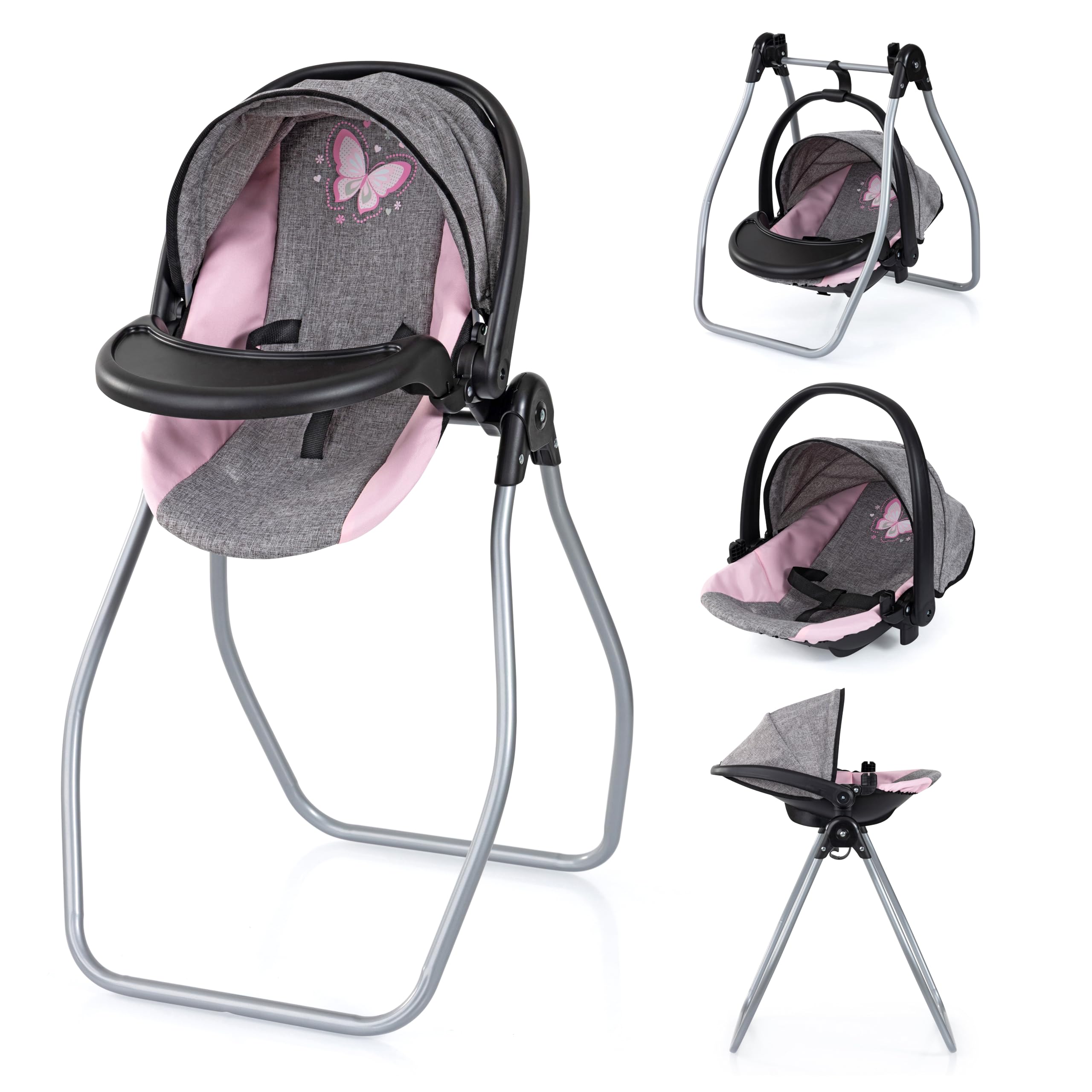 Doll accessories 4-in-1 set Doll high chair, carrier, bed