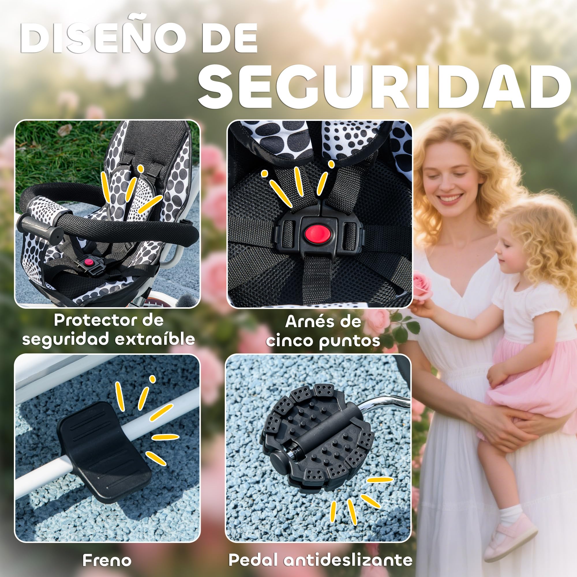 HOMCOM Triciclo para Bebés 6 en 1 Triciclo Evolutivo para Niños de +12 Meses con Toldo Plegable Mango de Empuje Telescópico y Desmontable Asiento Ajustable Cesto y Portabotellas Blanco