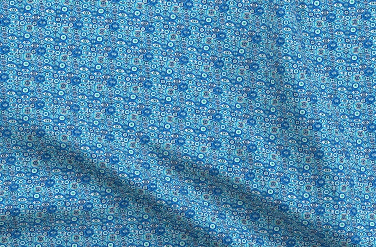 Spoonflower Fabric - Evil Eye Blue Micro Greek Eyes Printed on Organic Cotton Sateen Fabric by The Yard - Sewing Quilting Apparel Home Decor