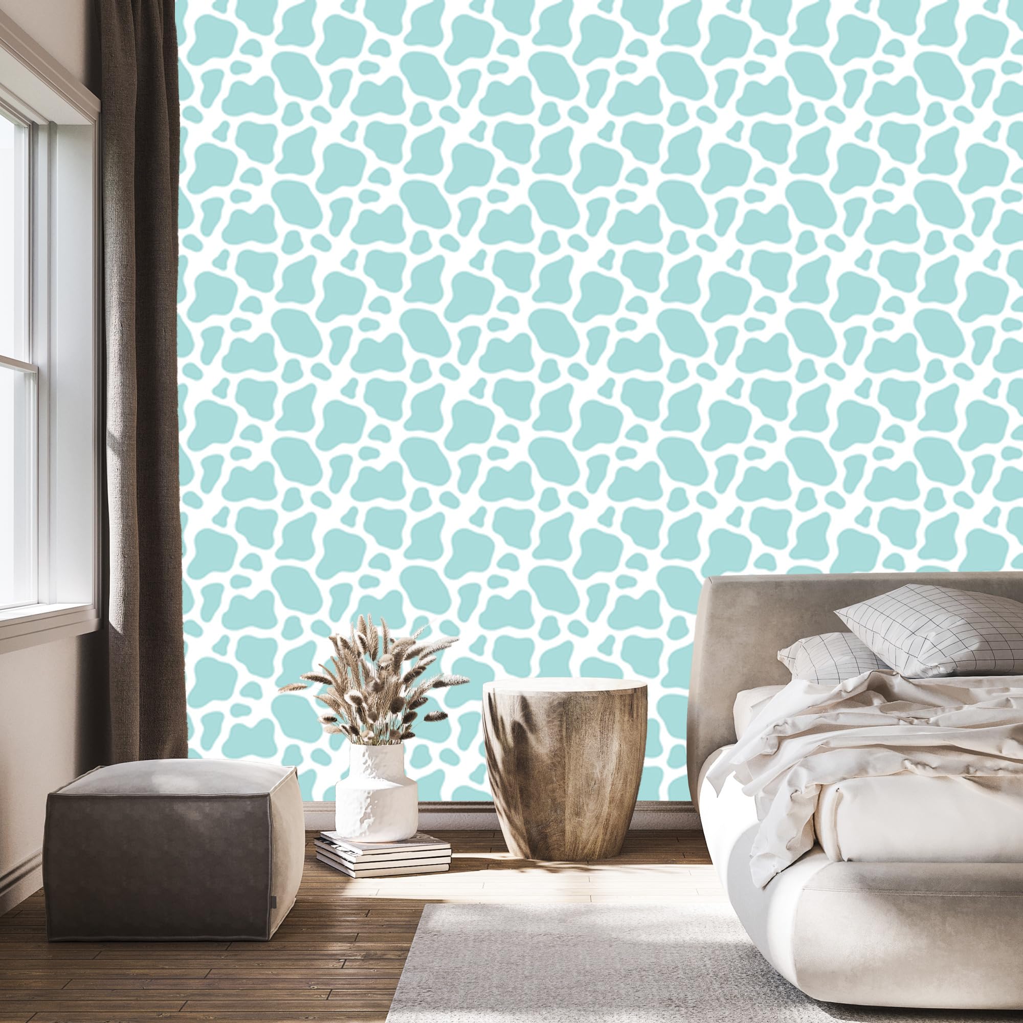Vliestapete Kuhflecken – Seladongrün 50 x 1000 cm | Ausdrucksstarke Bildgestaltung; Charaktervoller Raumschmuck; Harmonische Akzentfläche; Kleister im Set