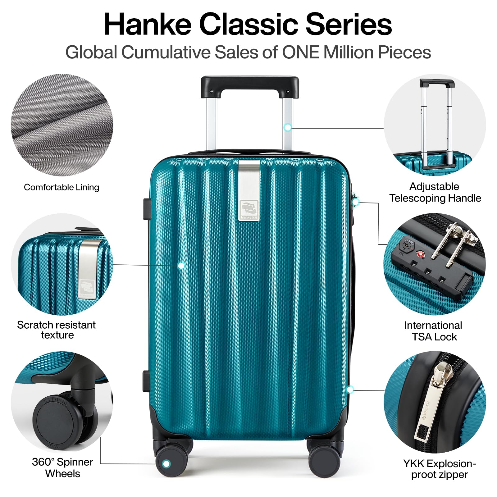 Hanke Luggage Sets 3 piece Carry On Luggage with Wheels PC Hard Shell Suitcases Lightweight Checked Travel Luggage Extra Large Travel Suitcase Woman Men 20/24/29 Inch(Caribbean Blue) - 4