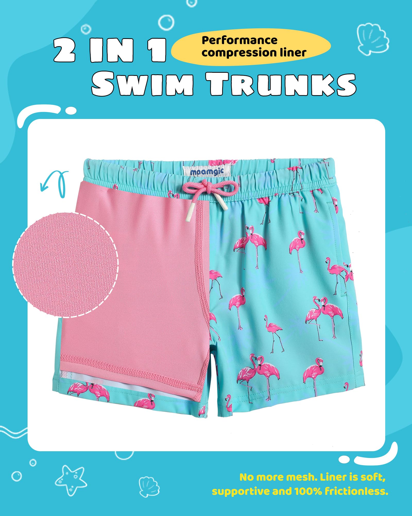 maamgic Badehose für Herren, Badeshorts, Strandshorts, schnelltrocknend, für den Urlaub, Blaue Flamingos, 8 Años