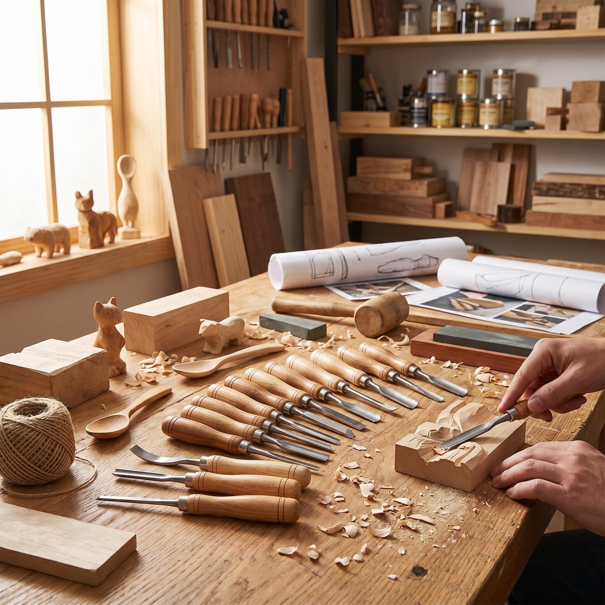 Lot de 12 Ciseaux de Sculpture sur Bois, Ensemble D'outils de Sculpture sur Bois Professionnels avec 12 Couteaux, Boîte de Rangement, Kit de Ciseaux de Sculpture en Acier pour Travailleur Amateur