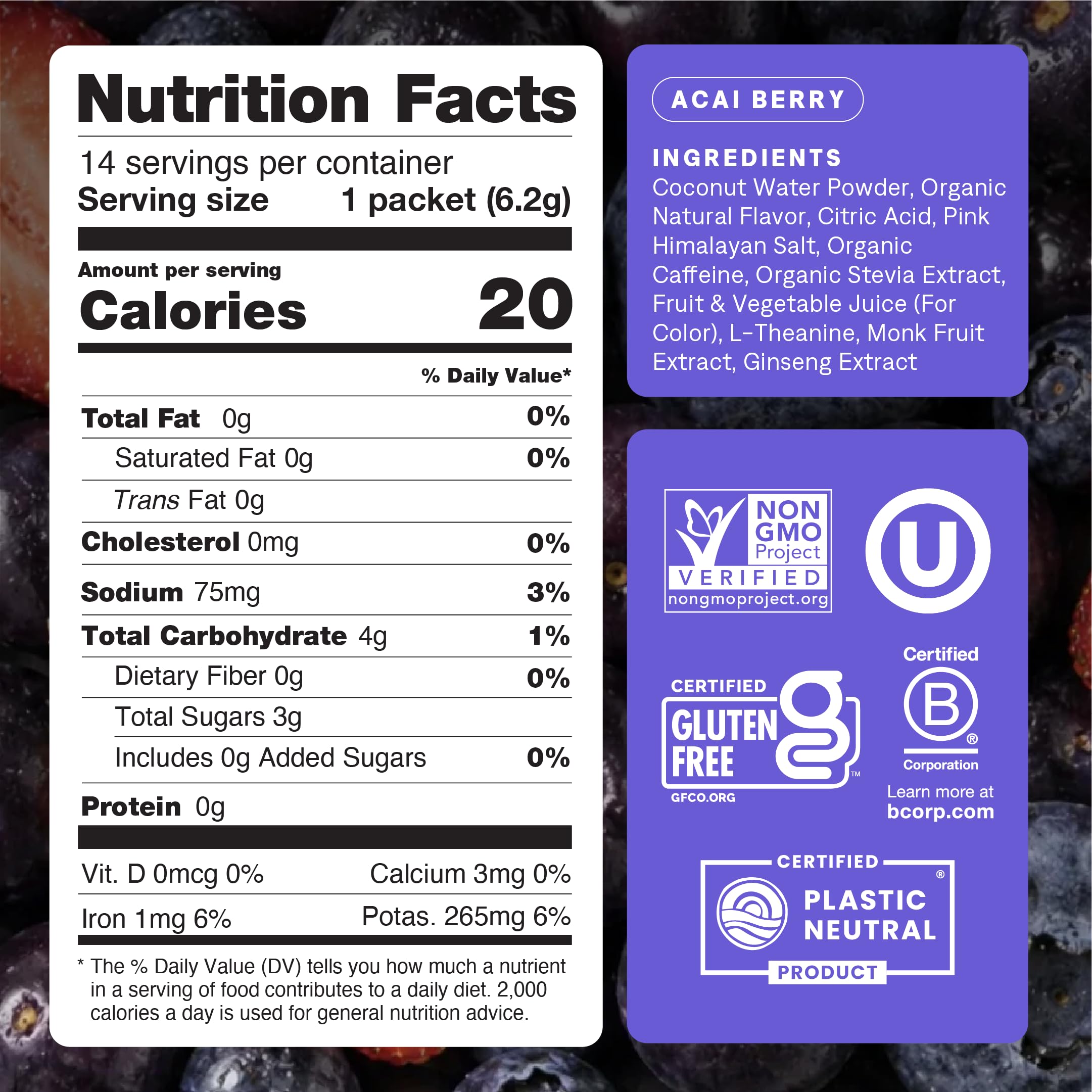 Cure Hydration - Energy Electrolyte Drink Powder Acai Berry 14 Packets — Amazon image 2