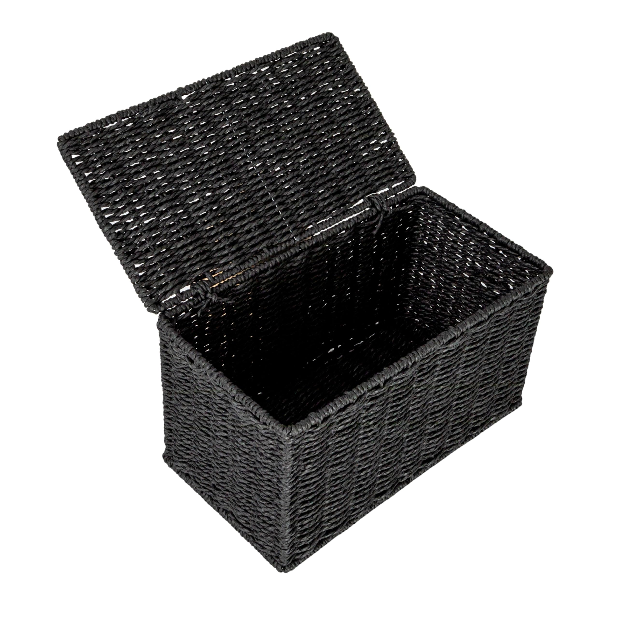Household Essentials Mały ręcznie tkany kosz wiklinowy z pokrywką, czarny
