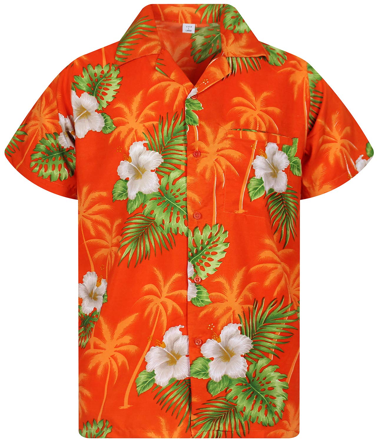 Funky Hawaiian Shirt for Men Shortsleeve Front-Pocket Casual Button Down Small Flower