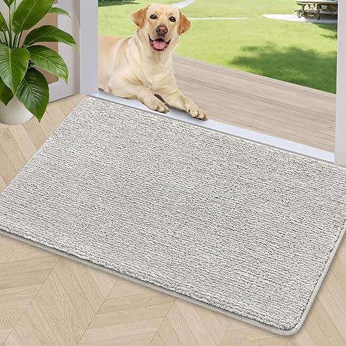 REFETONE Indoor Doormat, Front Door Mat 24"x36" Absorbent Rubber Backing Non Slip Back Door Mats, Washable Low-Profile Inside Floor Mat Door Rugs for Entryway, Resist Dirt Mud Mat for Dogs, Grey