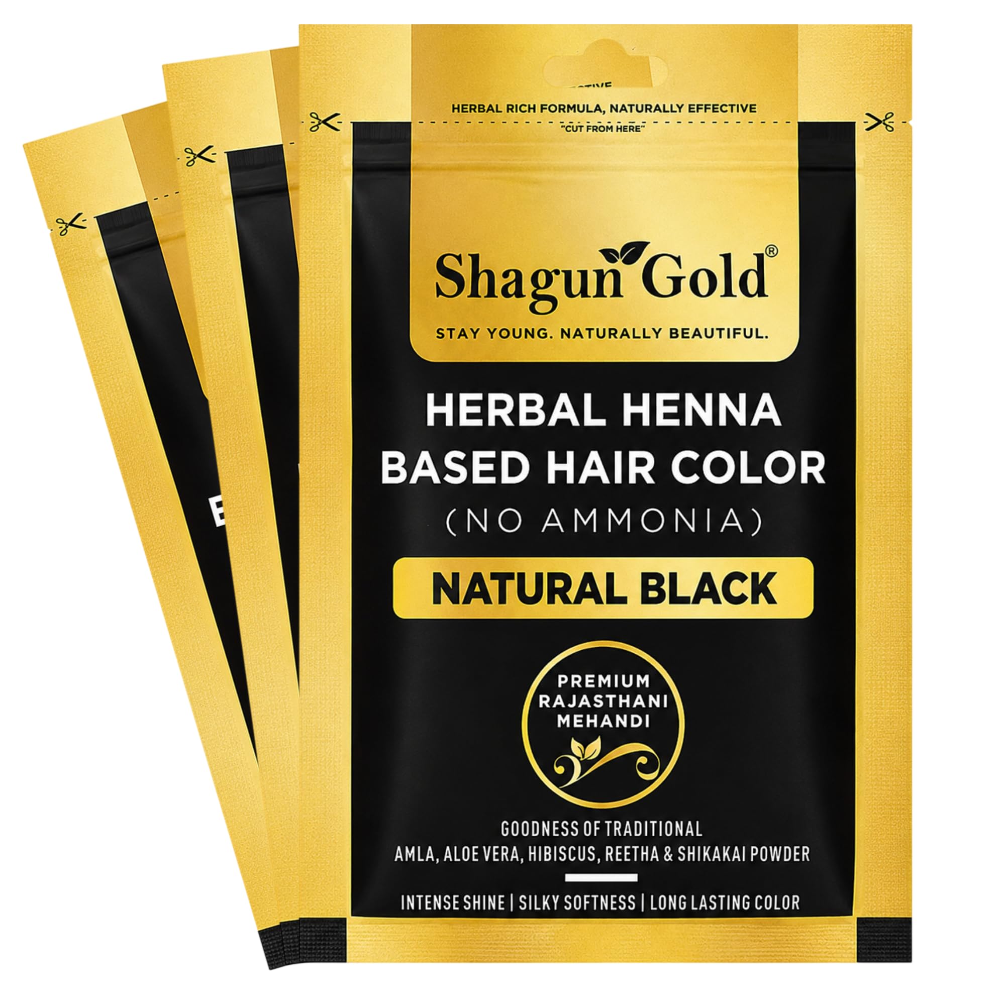 Shagungold Premium Herbal Mehandi Hair Colour || Ayurvedic Herbal Mehndi Powder For Grey Hair Coverage | Natural Black Hair Dye for Men & Women || Strengthening & Conditioning Formula || Black (45g - Pack of 3)-image-45