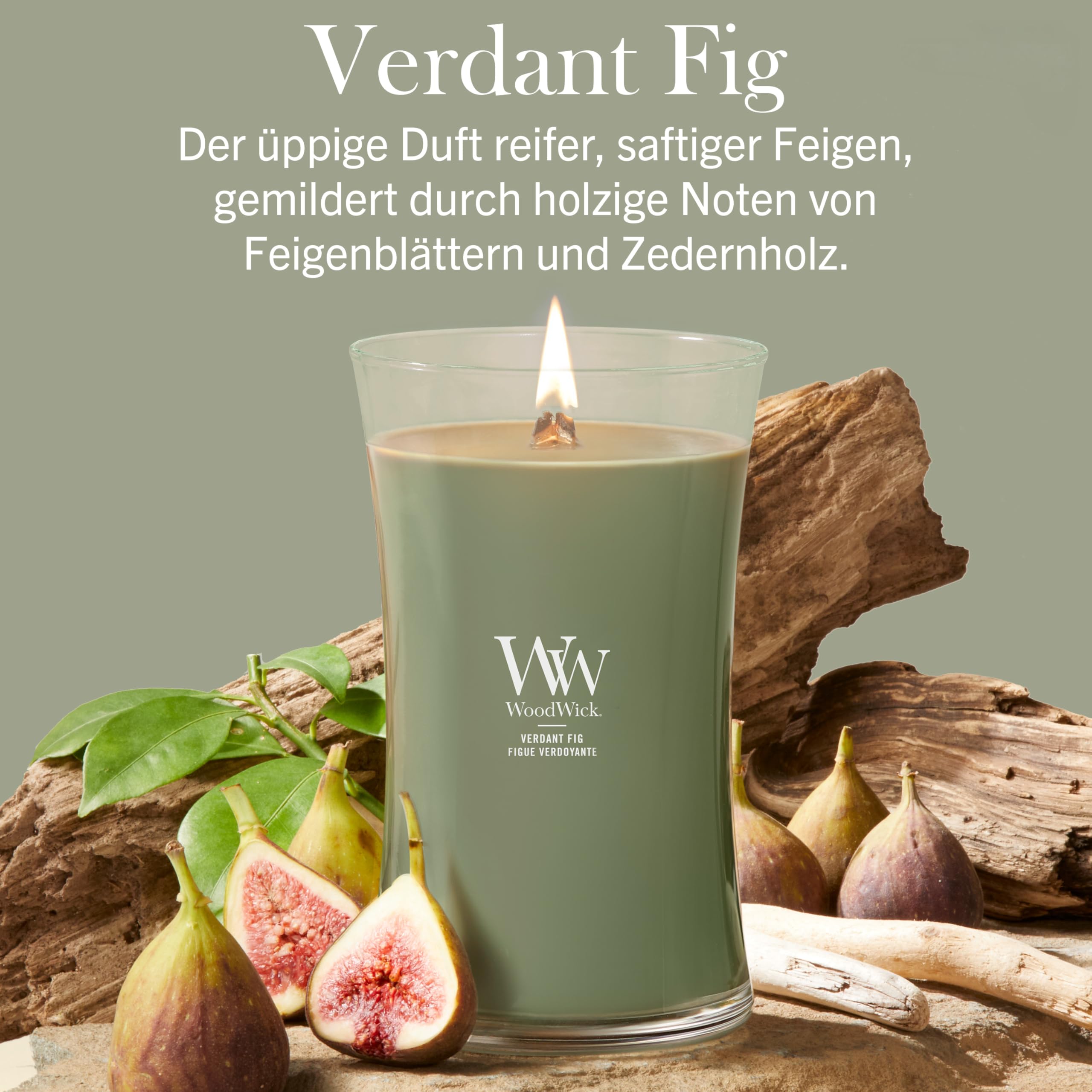 WoodWick Duftkerze | Große Sanduhr-Kerze | Verdant Fig | Perfekte Geschenke für Frauen