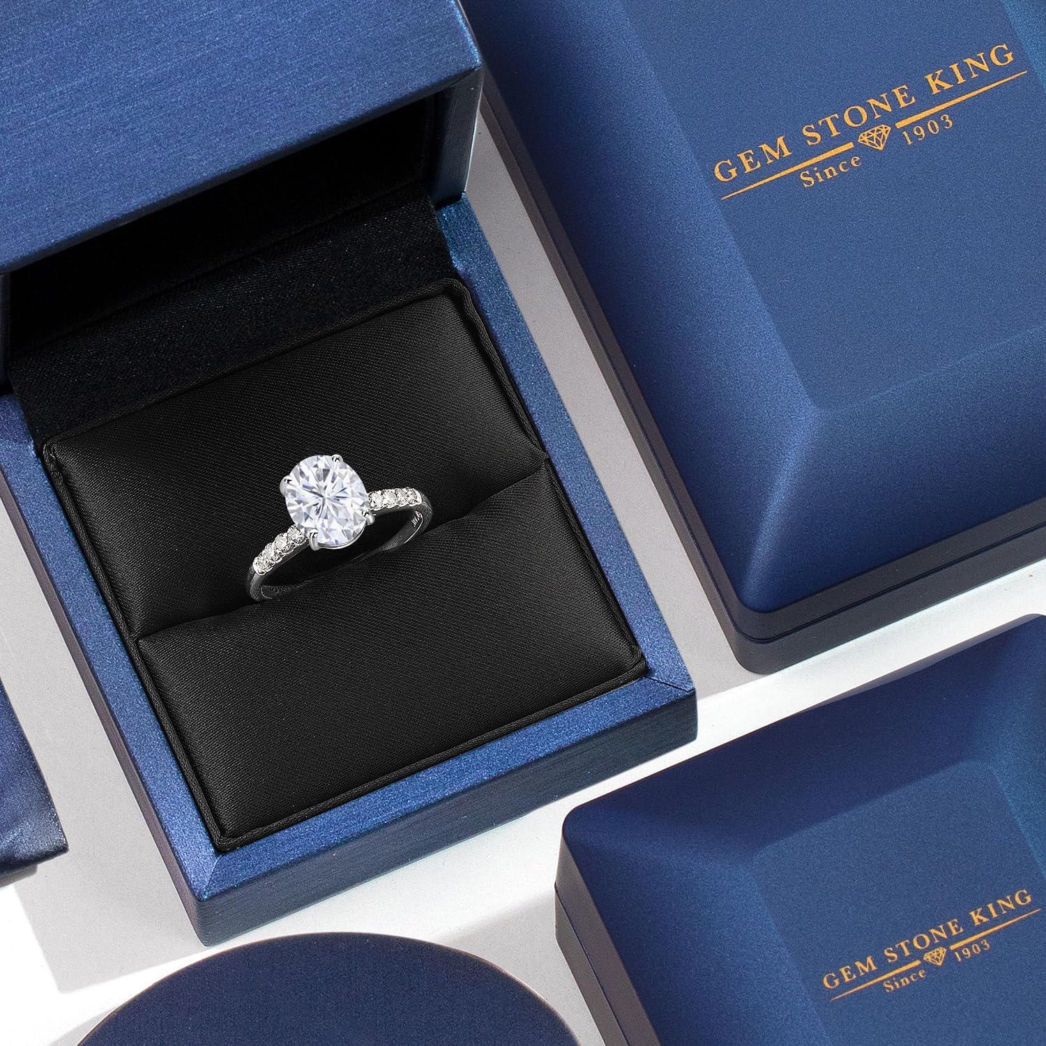 Gem Stone King 10K White Gold Gemstone Birthstone and White Lab Grown Diamond Accent Engagement Ring For Women | Oval 9X7MM and Round 1.7MM | Wedding Anniversary Promise Ring | Sizes 5, 6, 7, 8, 9 - Image 5