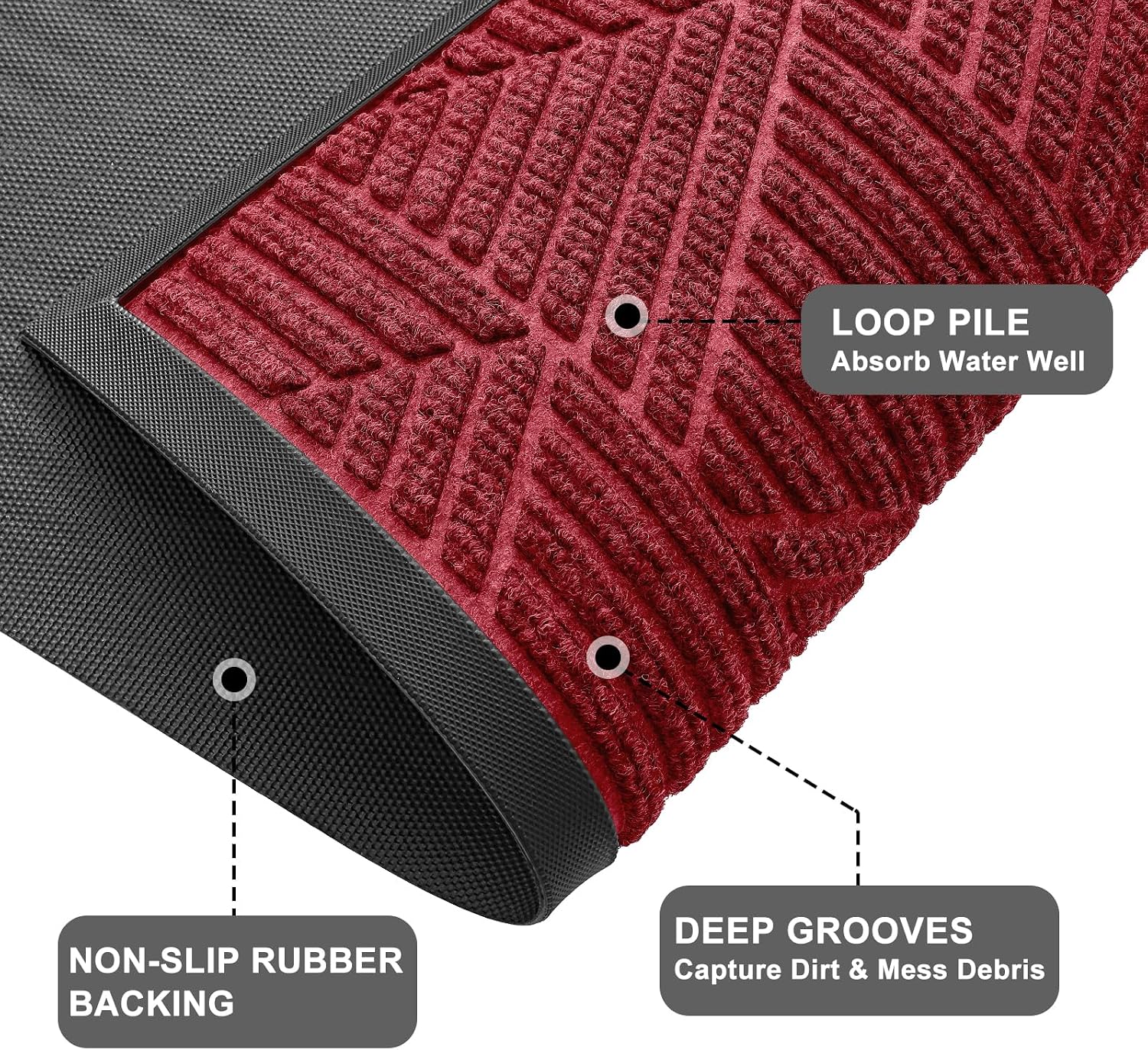 Kitinjoy Front Door Mat Outside Entrance, Sturdy Natural Dirt Trapper, Heavy Duty Rubber Doormat, Low Profile Non-Slip Backing, Easy Clean Floor Mat for Indoor Outdoor Entry, 35X23 Inch, Wine Red