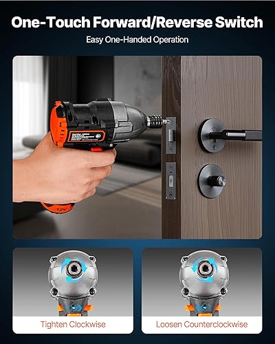 Miniatura 4 de VEVOR Destornillador de impacto, 14 pulgadas, velocidad máxima de 3000 RPM, motor sin escobillas de 12 V, kit de destornillador de impacto eléctrico