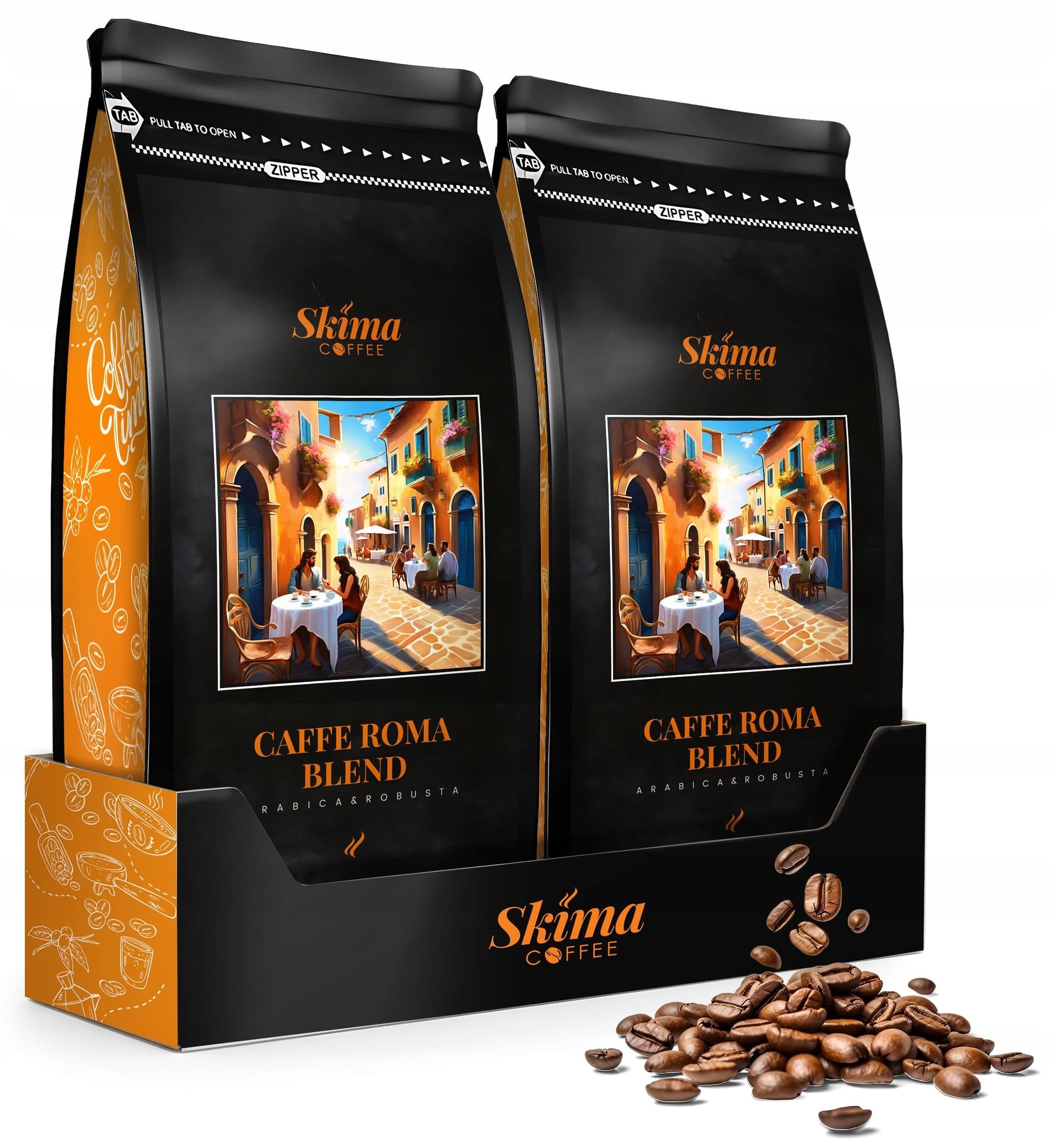 SkimaCoffee Café en grano 2 x 1 kg CAFFE ROMA BLEND recién tostado