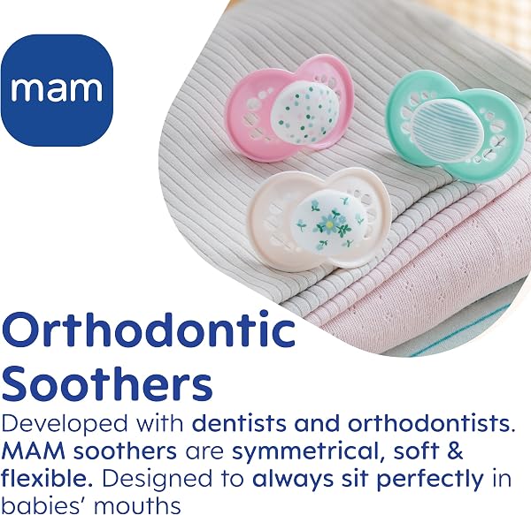 MAM Original Soothers | 6-18 Months | 2 Pack | Comes in Dummy Steriliser Case | Orthodontic Design | Sustainable Materials | Baby Accessories | Blue (Various Designs) - 5