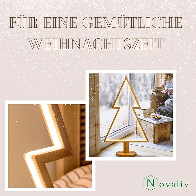 Novaliv Novaliv LED Christmas Tree Light, 90 x 50 cm, Natural Wood, Floor Lamp, Living Room, LED, Warm White, Illuminated Tree, Indoor Decoration, Standing Lamp, Christmas Window Decoration, Christmas Lights photo 3