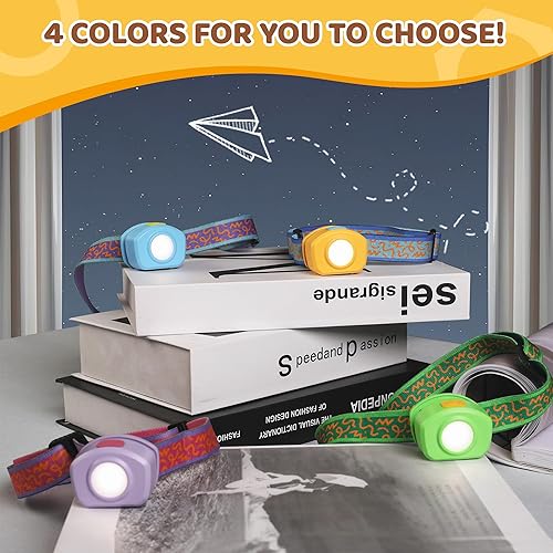Miniatura 6 de EverBrite Linterna frontal LED recargable para niños con modo RGB y diadema ajustable, 3 modos de faros multicolor para niños, lámpara de cabeza