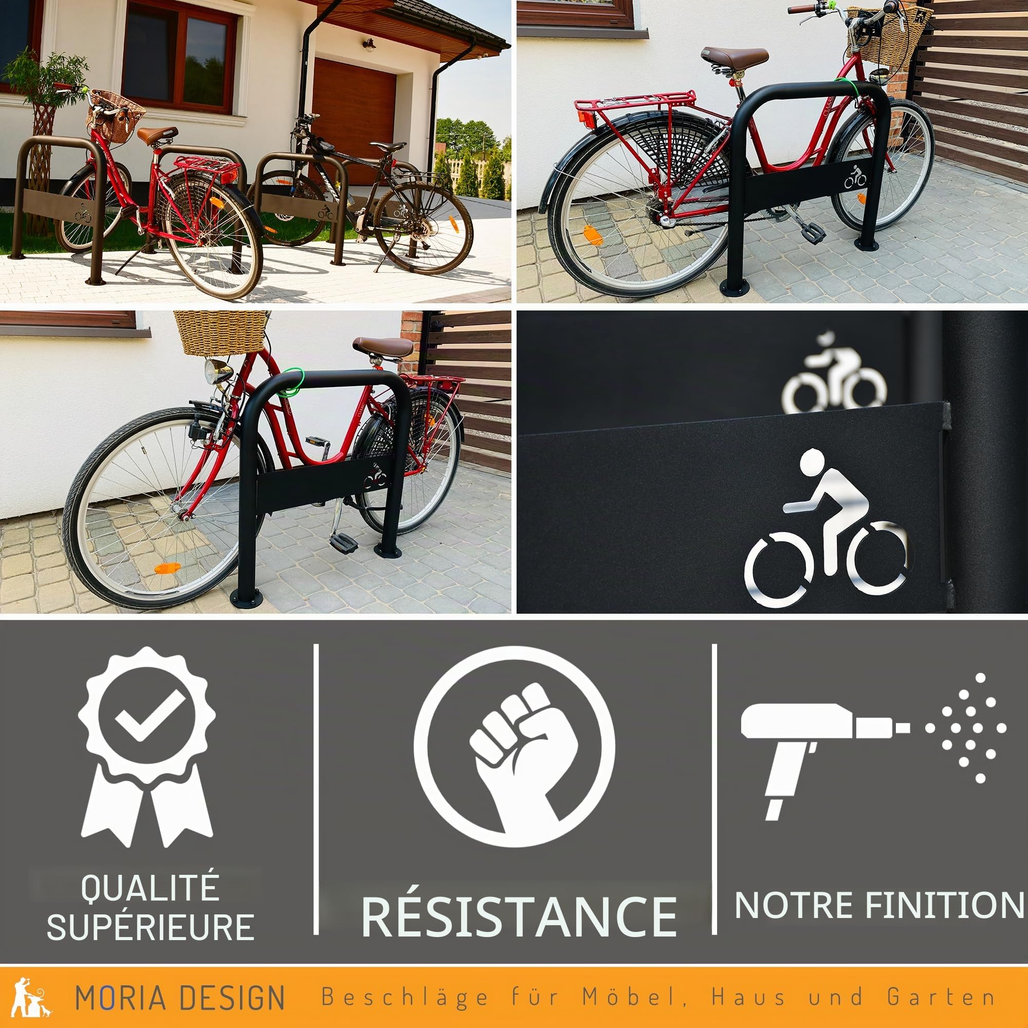 MORIA DESIGN Support au sol pour 2 vélos 80 x 36 cm - solide, VTT & E-Bike, poudré & galvanisé
