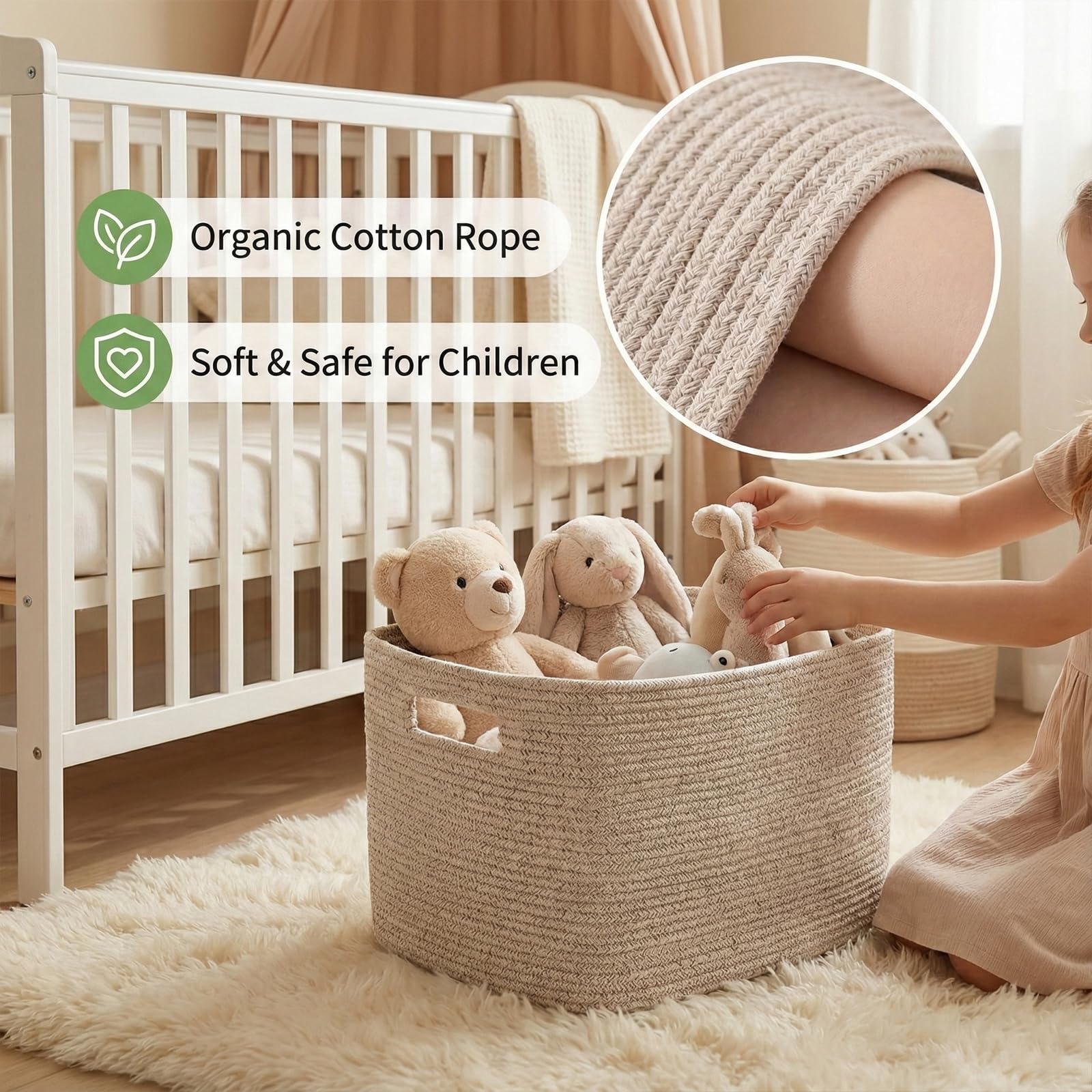 Large Cotton Rope Blanket Basket - 65L -4 Large Cotton Rope Blanket Basket - 65L -4